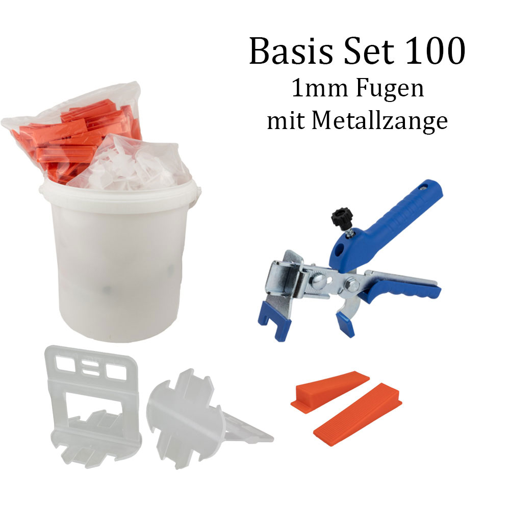 Fliesen Nivelliersystem 1mm Basis-Set 100 Laschen u. 100 Keile + Metallzange