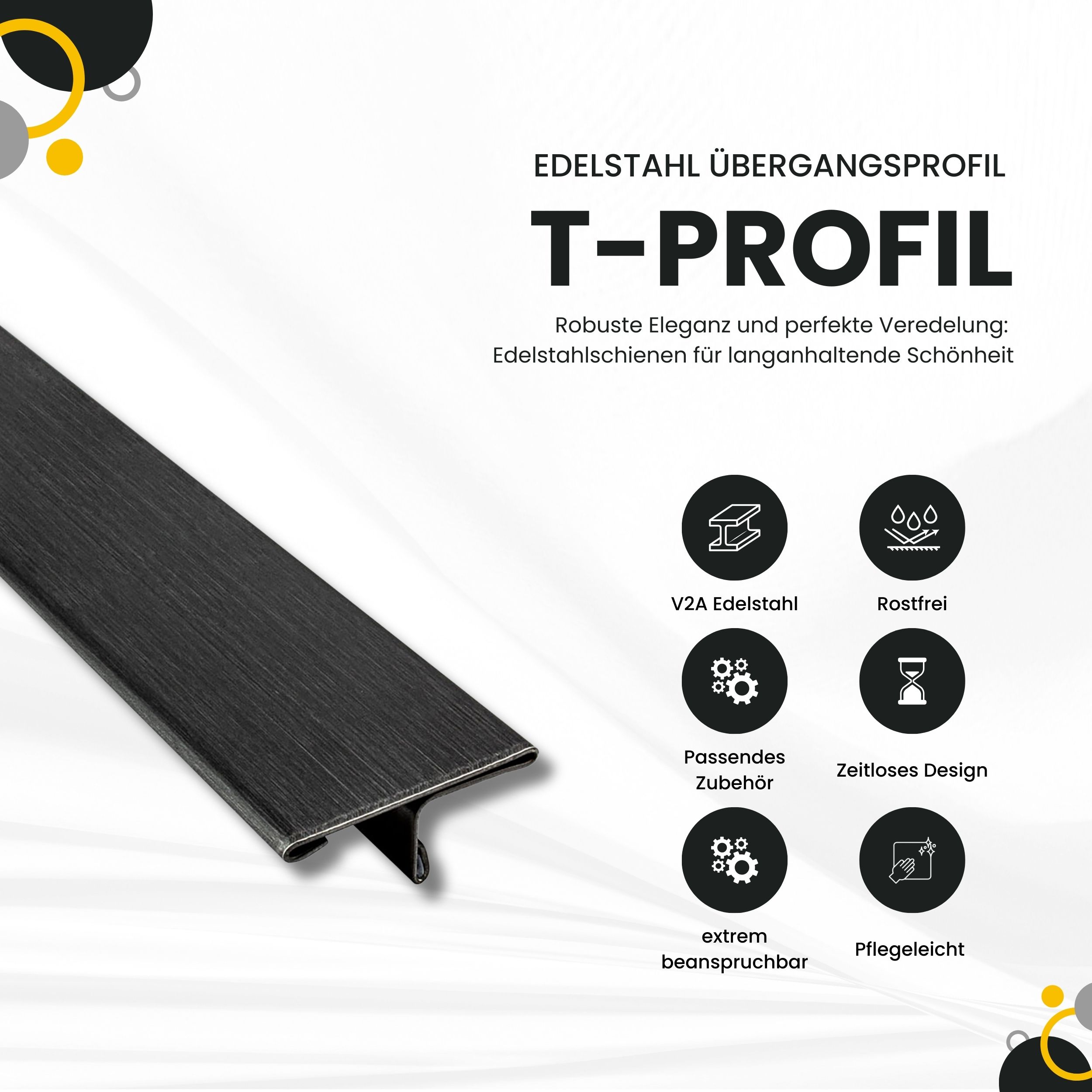 T-Profil Edelstahl Schiene Übergangsprofil V2A L250cm 25mm schwarz anthrazit gebürstet