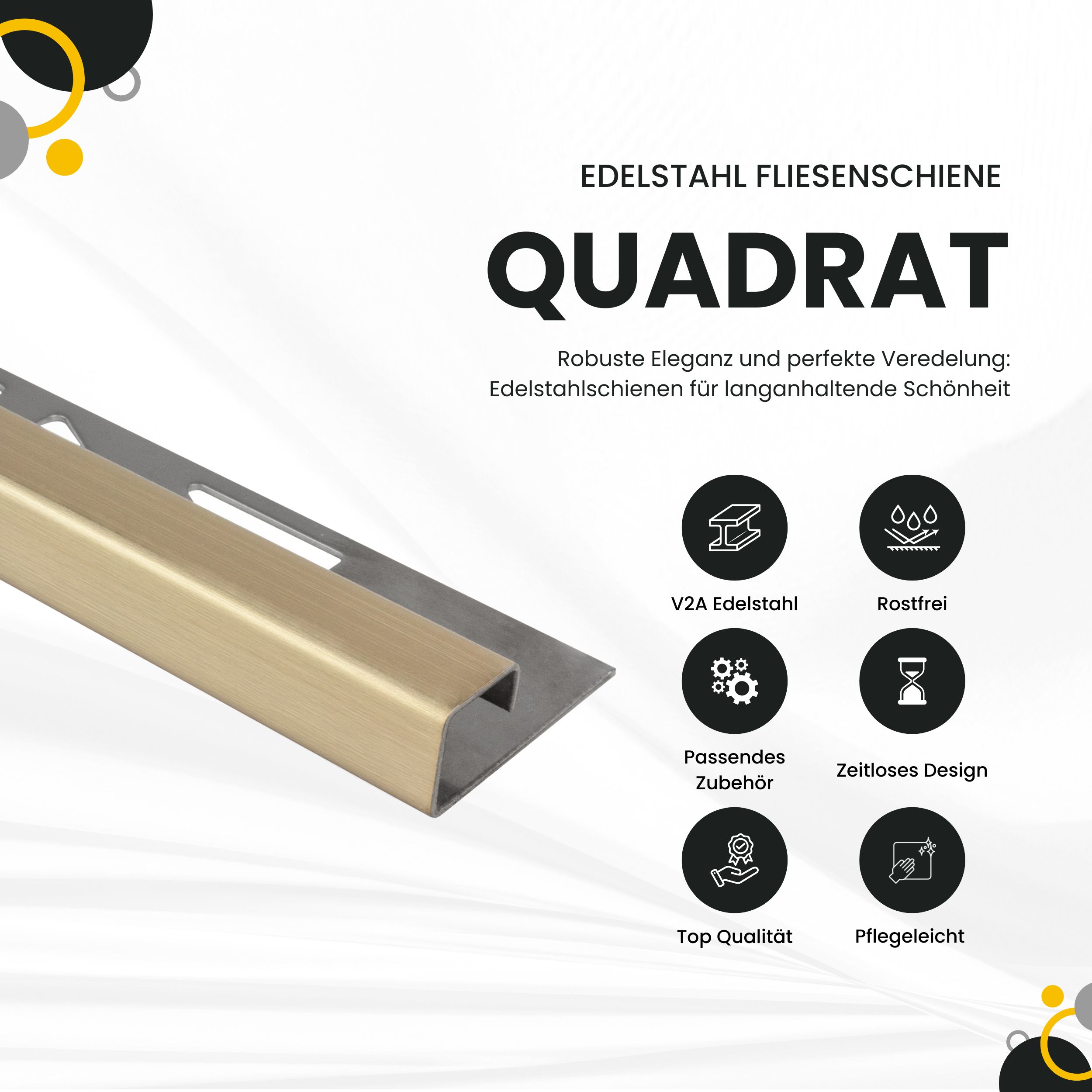 Quadrat Fliesenprofil Edelstahl V2A L250cm H10 champagne gebürstet