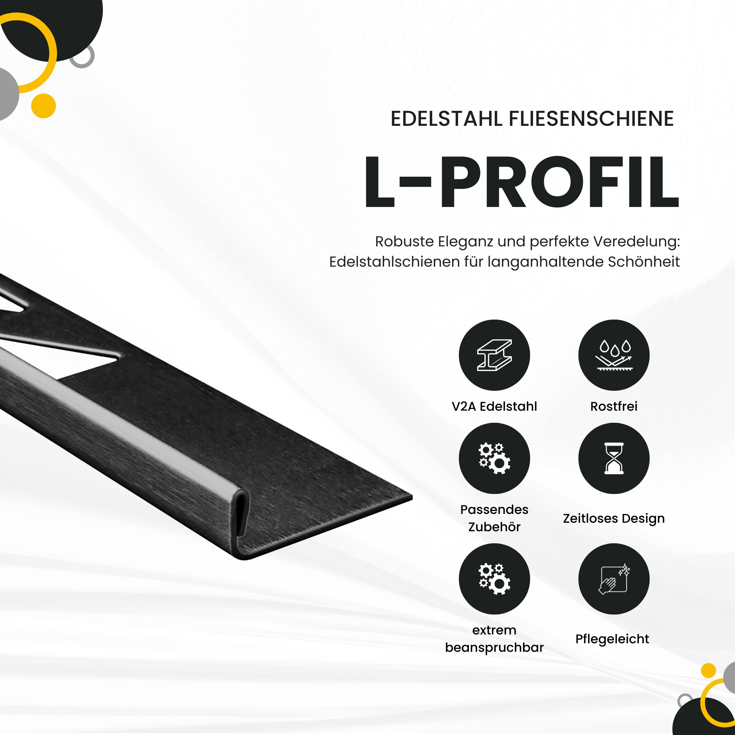 L-Profil Edelstahlschiene Fliesenprofil V2A L250cm 4,5mm schwarz anthrazit gebürstet