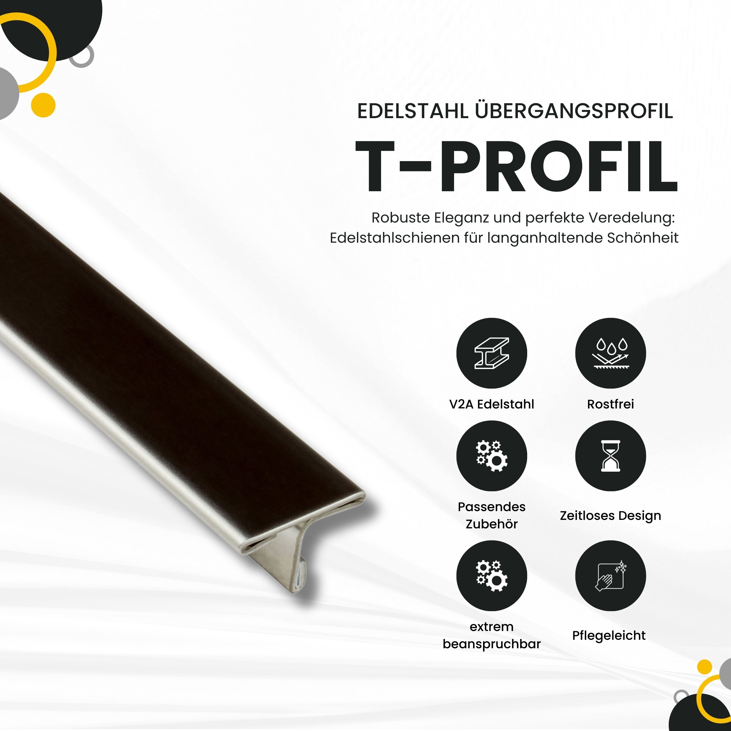 T-Profil Edelstahl Schiene Übergangsprofil V2A L250cm 15mm glänzend