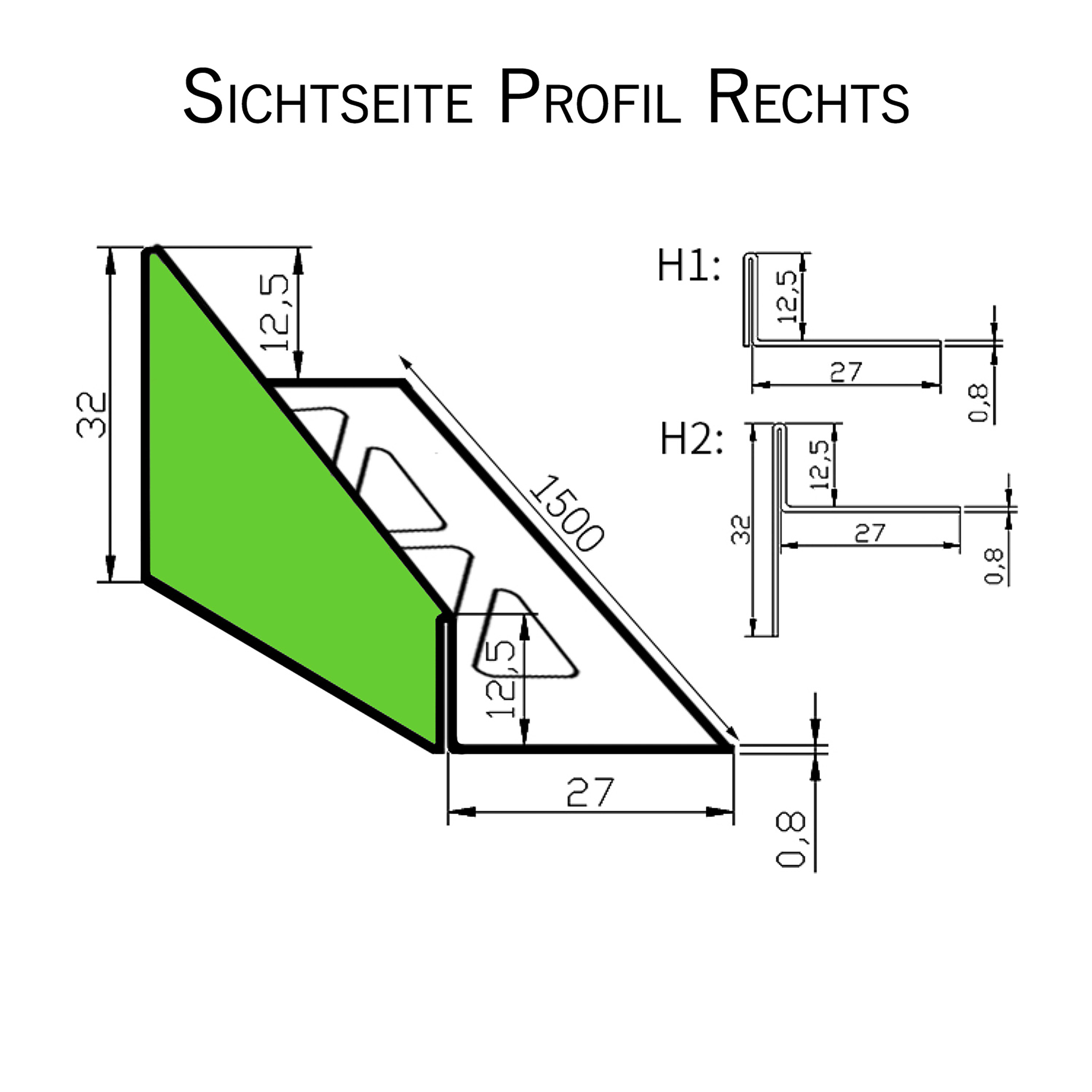 Dusch-, Keil-Profil Gefälleprofil begehbare Dusche gebürstet 12,5mm Rechts 150cm