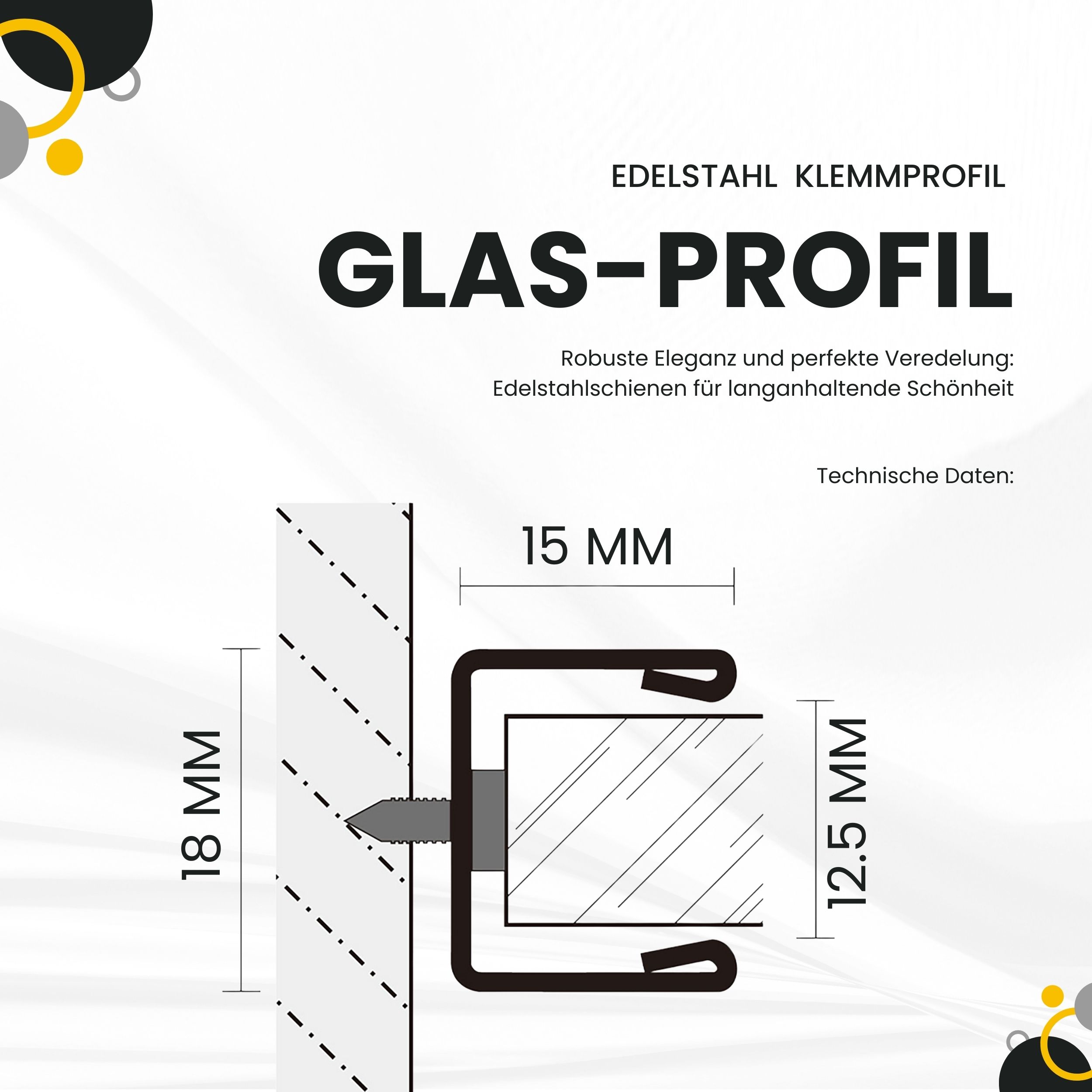 Glas-Profil Edelstahl Klemmprofil Wandprofil U-Profil V2A 2,5m 12,5mm gebürstet