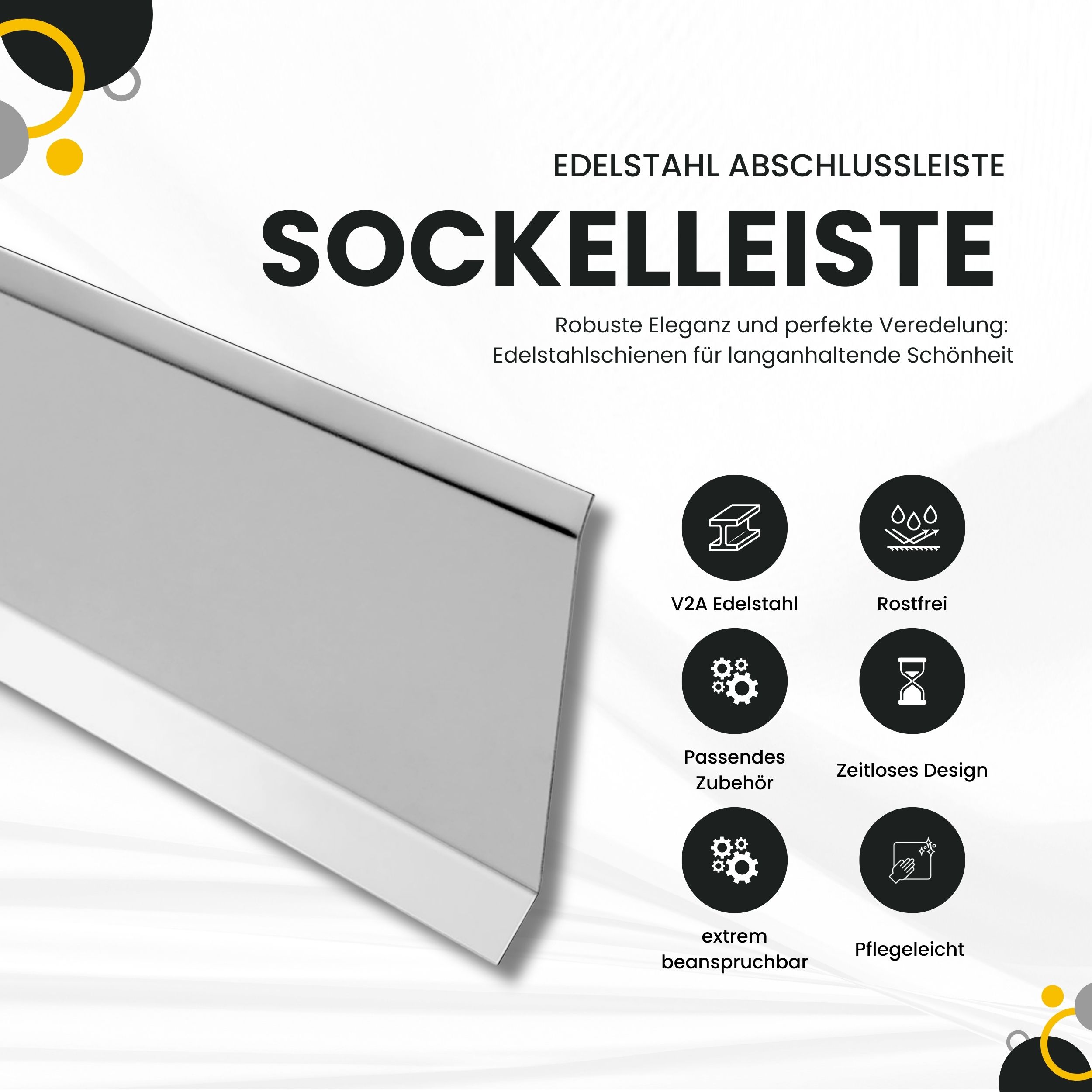 Sockelleiste Edelstahl Fußbodenleisten V2A L250cm 80mm glänzend