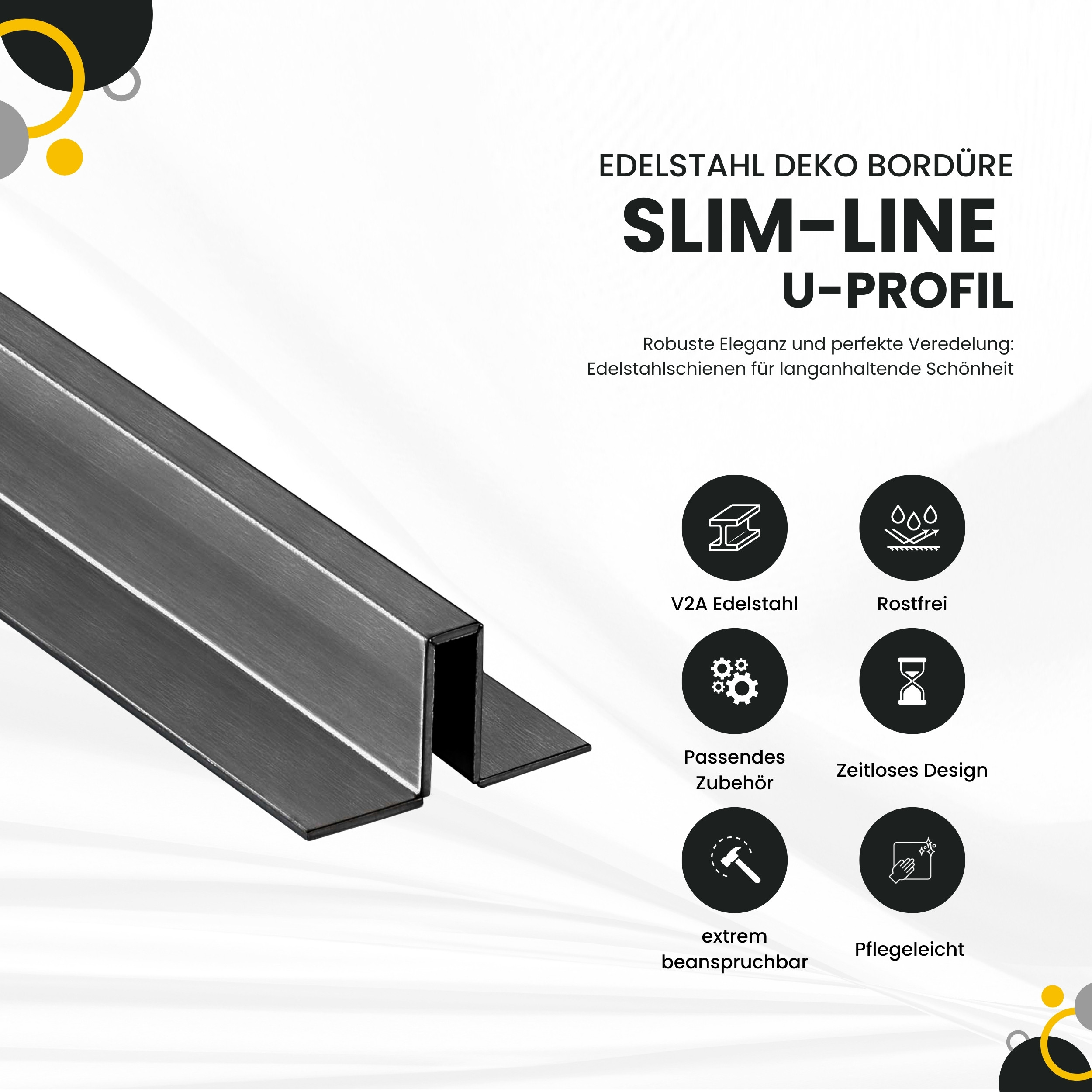 Slim-Line U-Profil Bordüre mit Schenkel Fliesenschiene Edelstahl V2A L250cm H12 schwarz anthrazit gebürstet