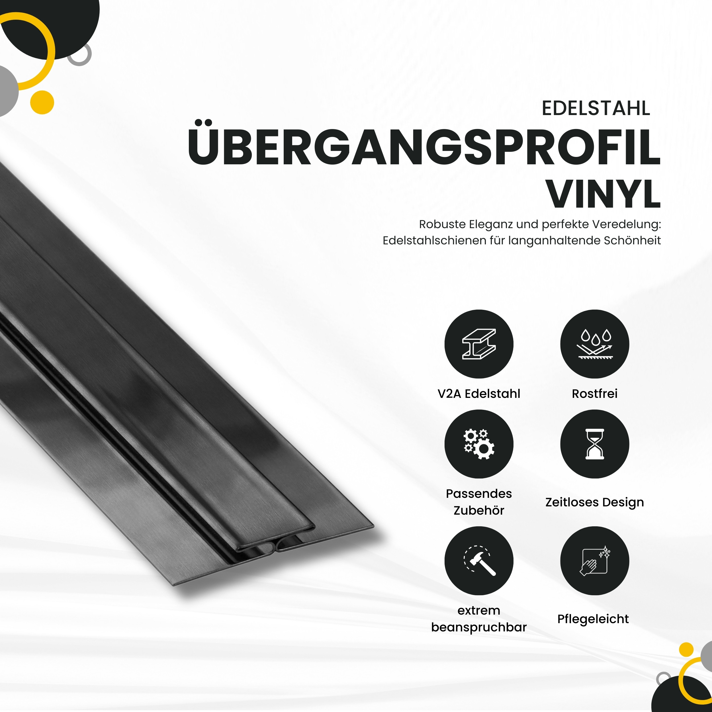 Vinyl Übergangsprofil H-Profil Edelstahl V2A, L250cm, H2mm, schwarz anthrazit gebürstet