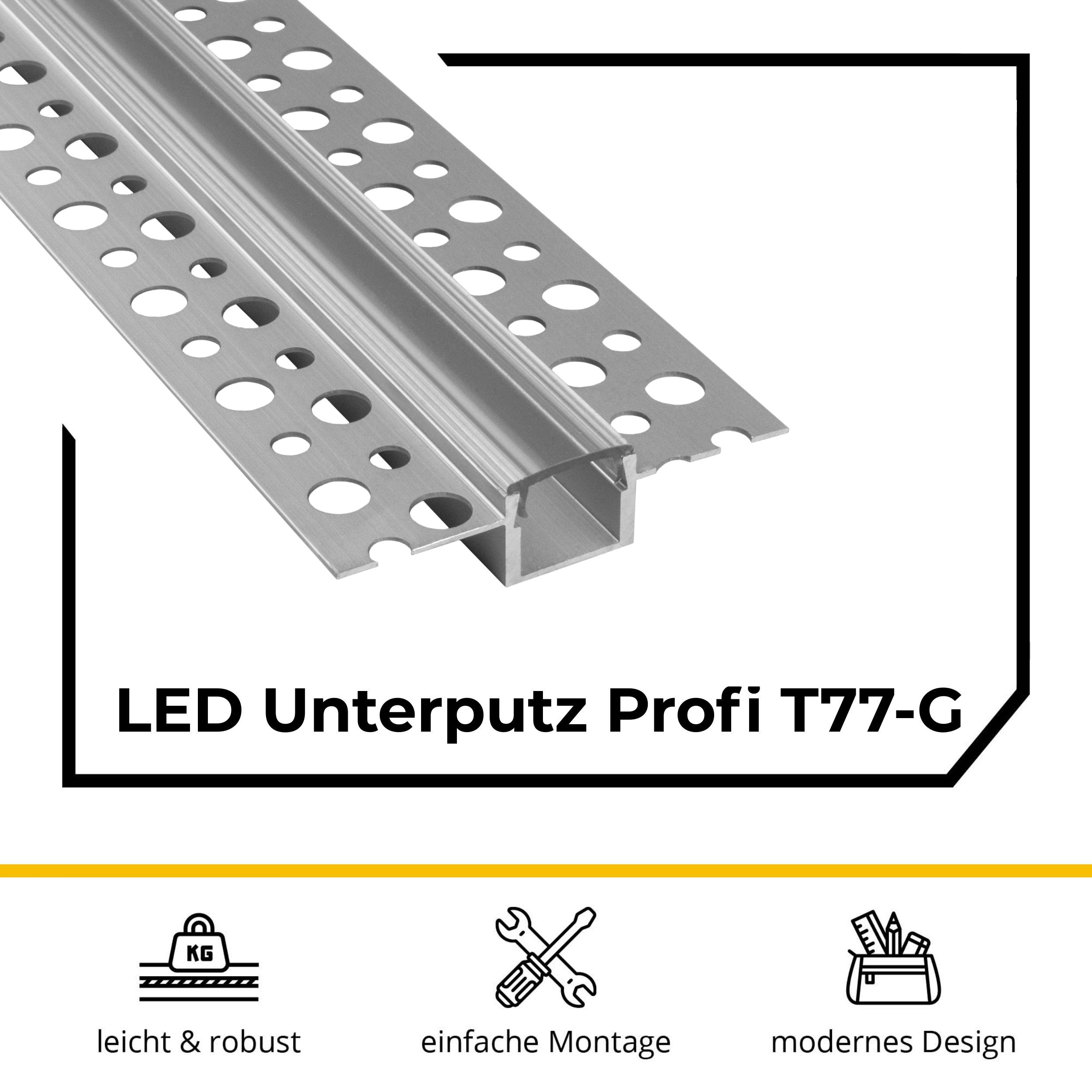 T77 LED Alu Unterputz Profil Trockenbau 11mm silber 2m klar