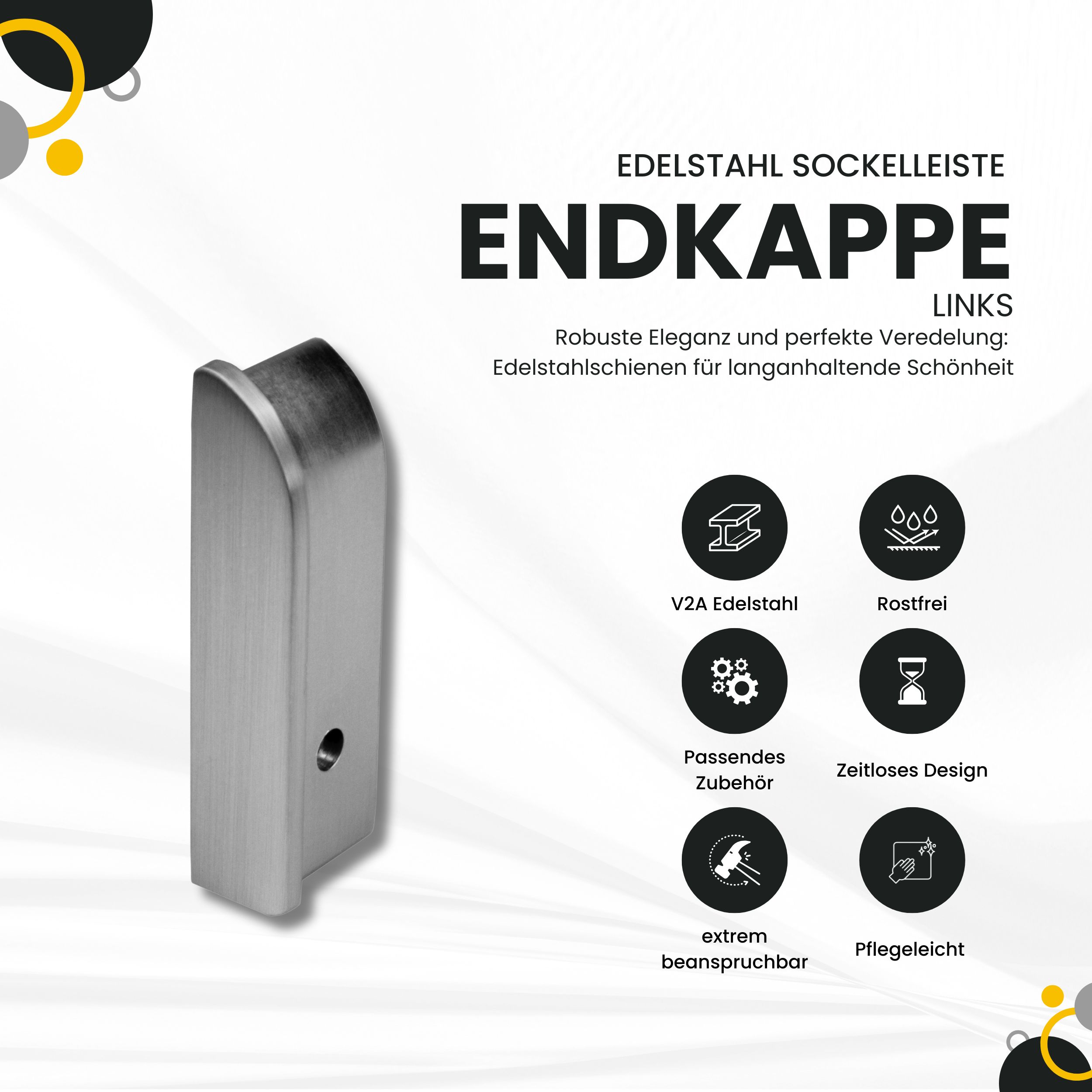Sockelleiste Edelstahl Fußbodenleisten V2A L250cm 40mm silber gebürstet Endkappe links
