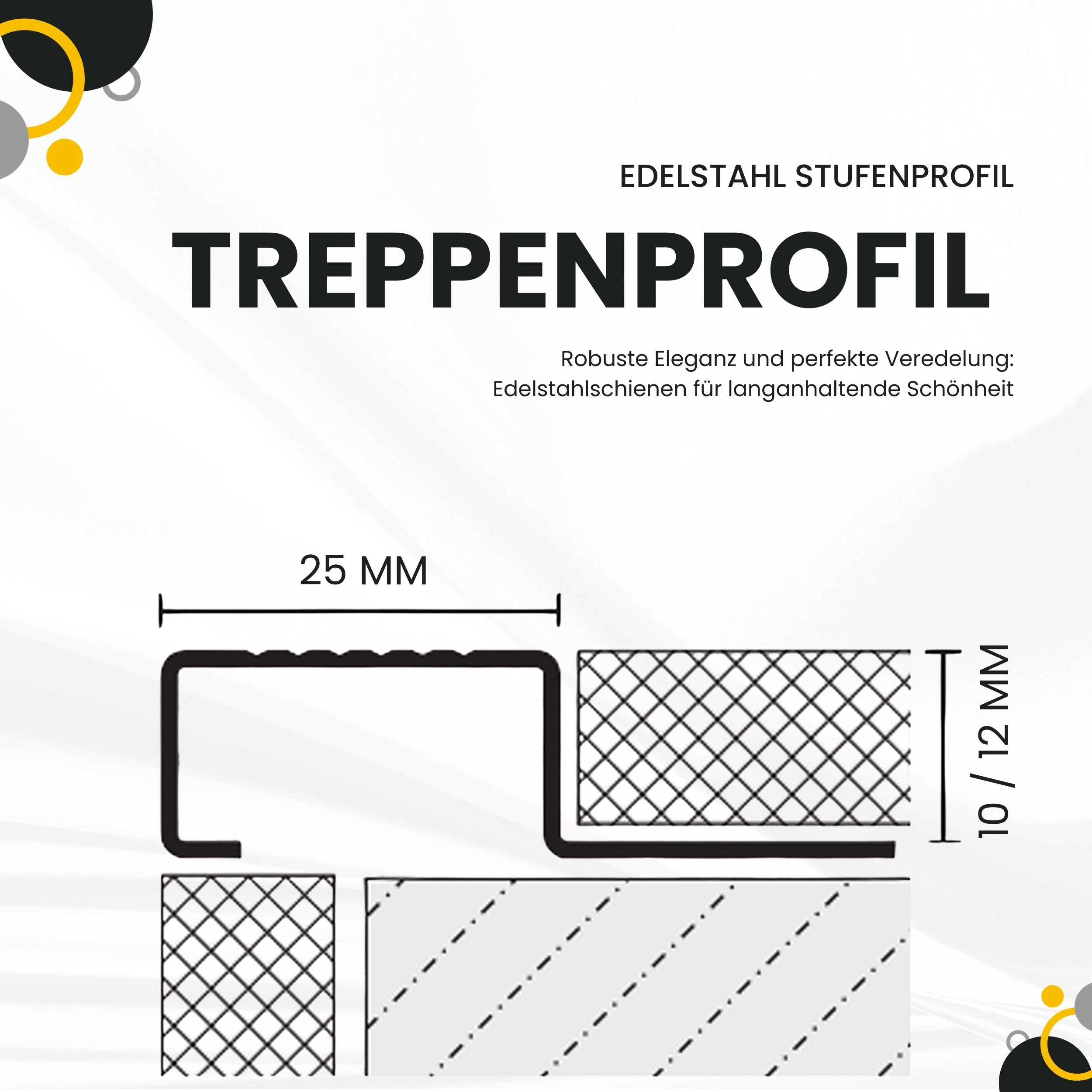 Edelstahl Stufenprofil Fliesenleiste Treppen Schiene 2,5m H10mm Profil gebürstet Edelstahl Stufenprofil Fliesenleiste Treppen H12mm Endkappe glänzend