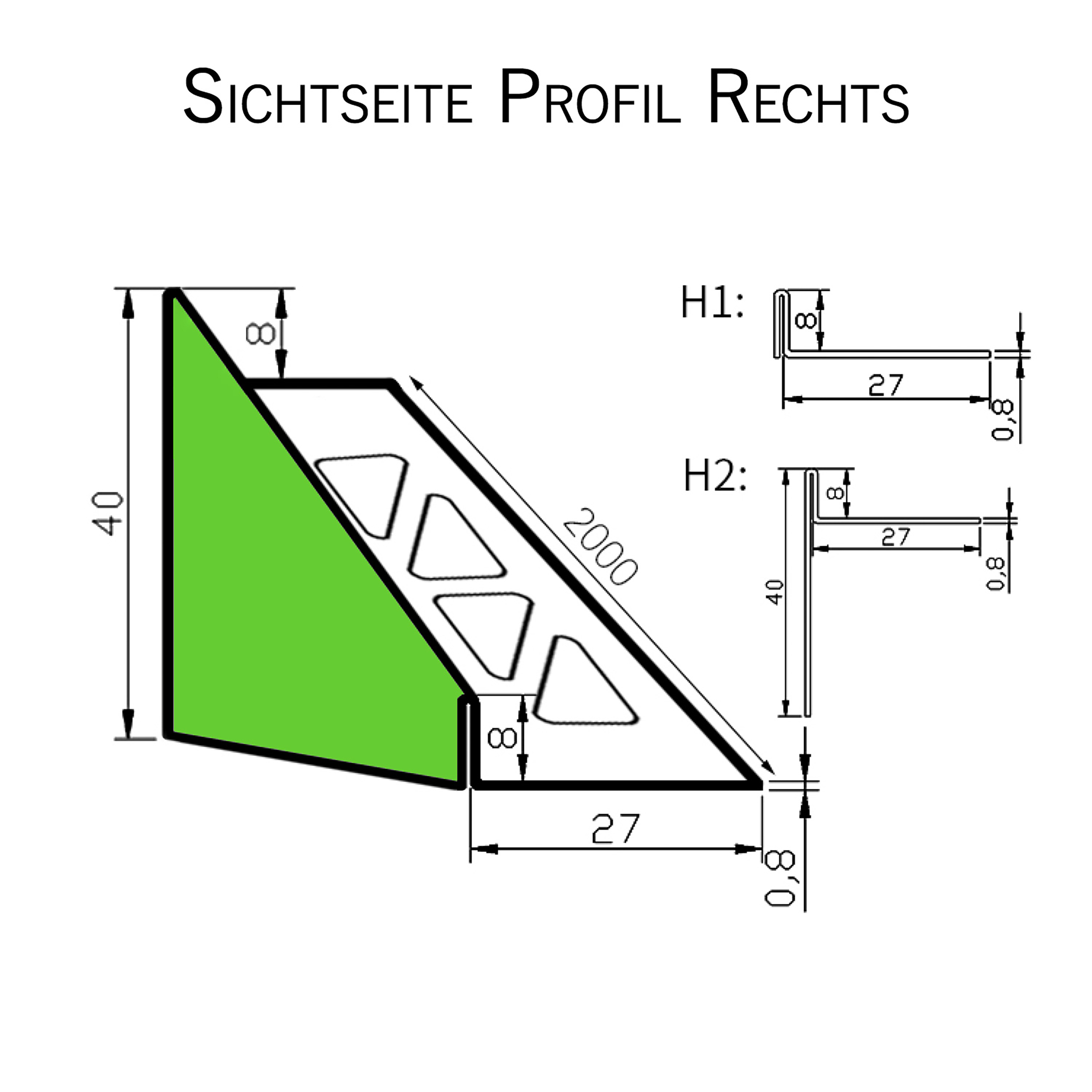 Dusch-, Keil-Profil Gefälleprofil begehbare Dusche gebürstet 8mm Rechts 200cm
