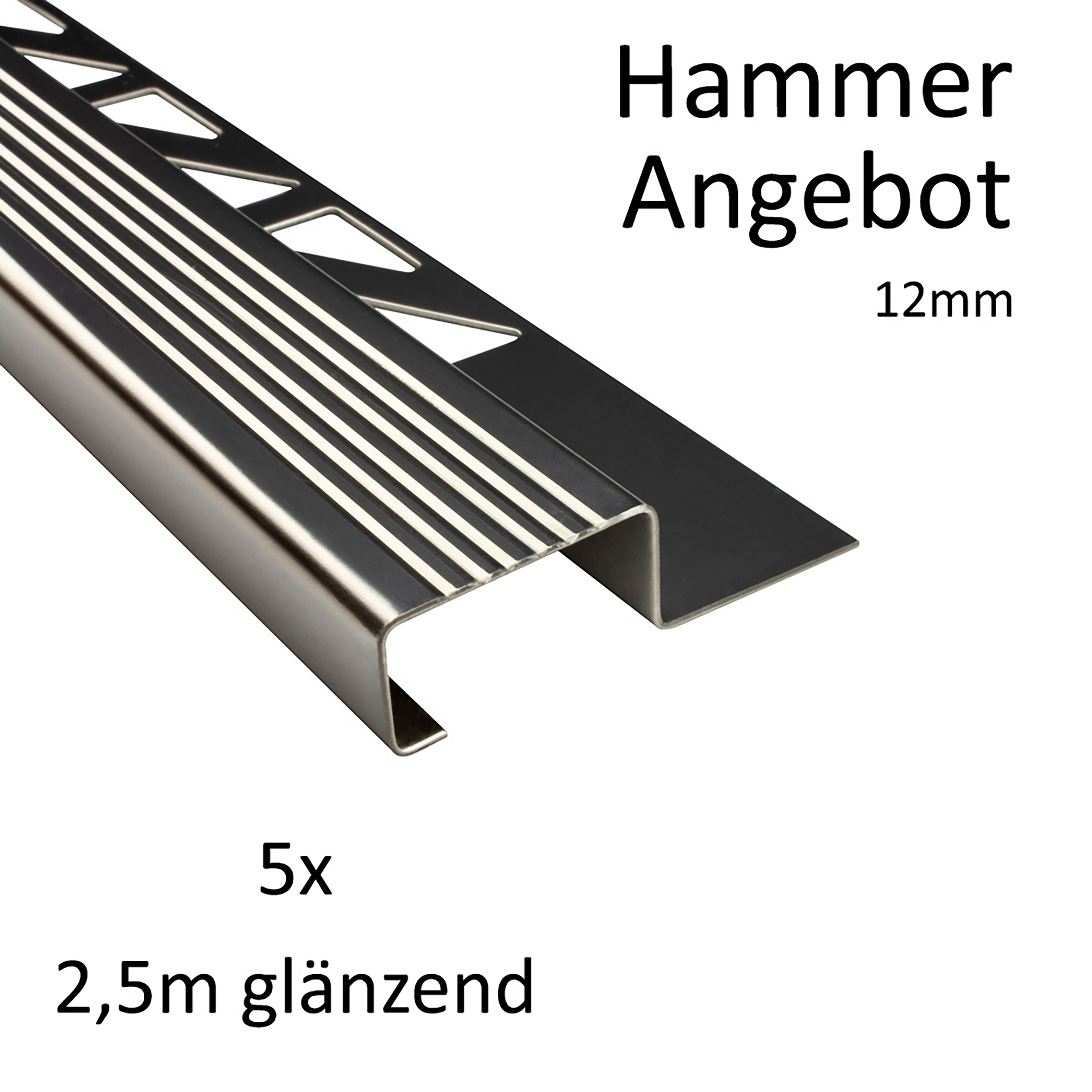 5x Edelstahl Stufenprofil Fliesenleiste Profil Treppen Schiene H12mm glänzend 5x Edelstahl Stufenprofil Fliesenleiste Profil Treppen Schiene H12mm glänzend