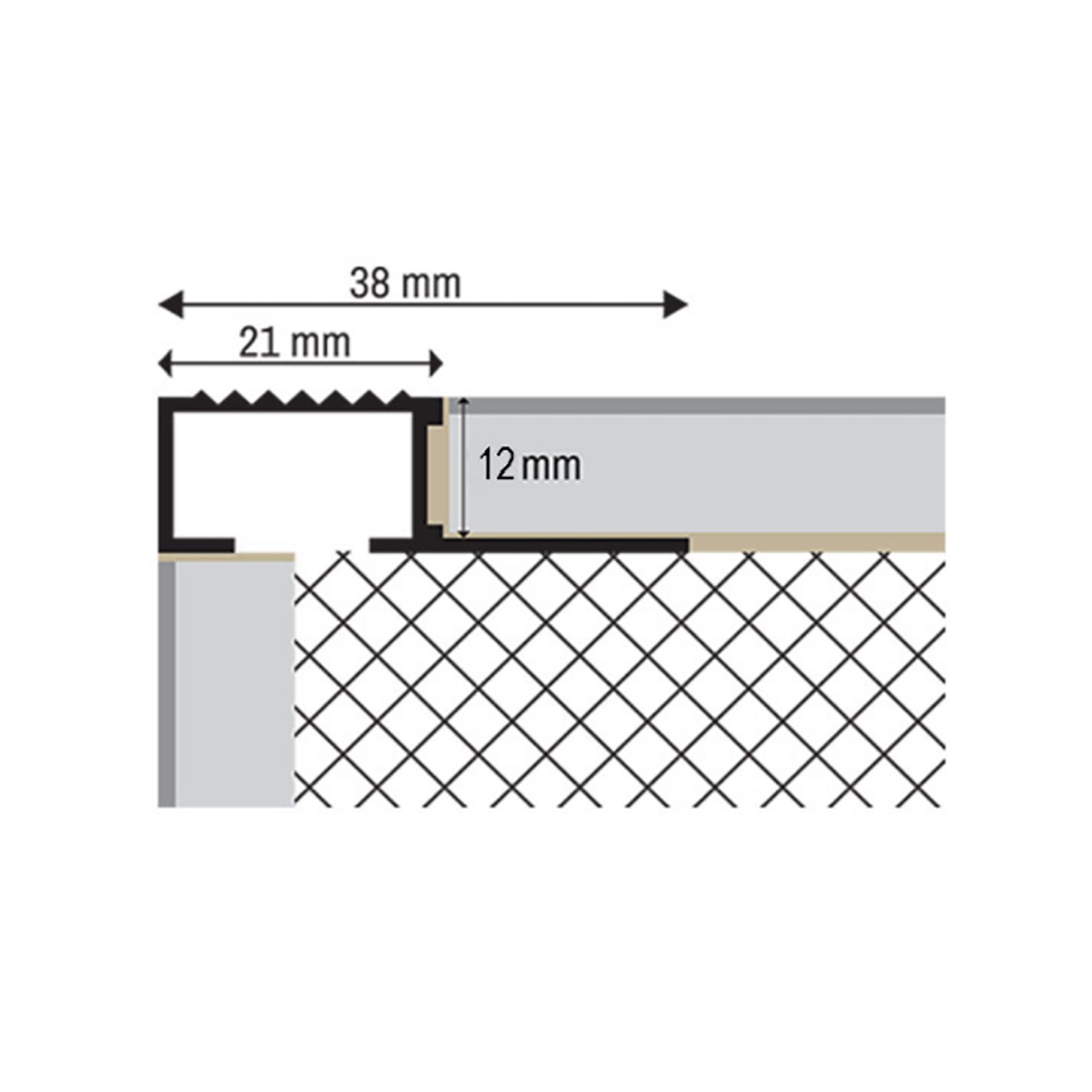 Alu Stufenprofil Fliesenschiene Profil Treppe Schiene L300cm H12mm silber