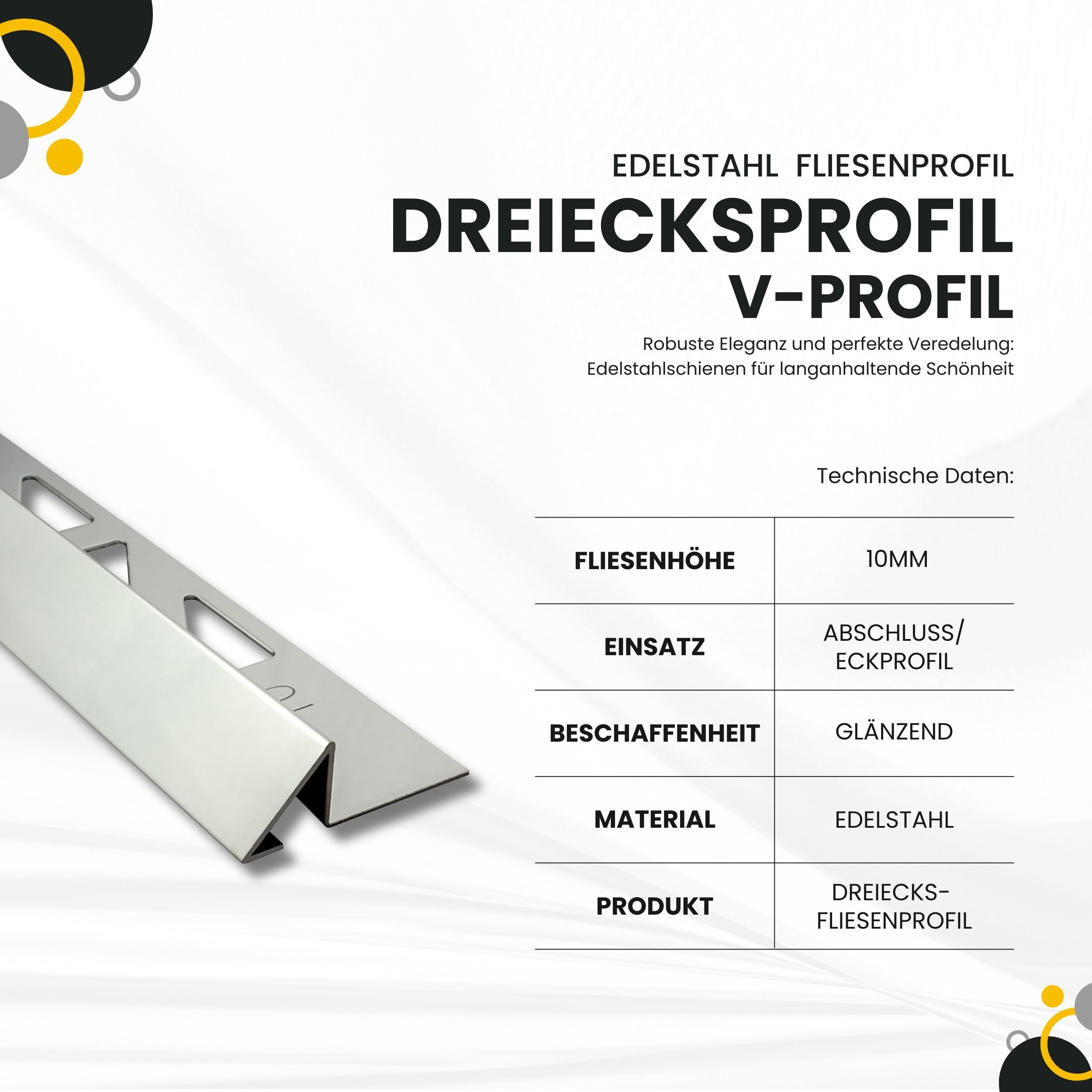 Dreiecksprofil V-Profil Edelstahlschiene Edelstahl V2A L250cm H10mm glänzend Dreiecksprofil V-Profil Edelstahlschiene Edelstahl V2A L250cm H10mm glänzend