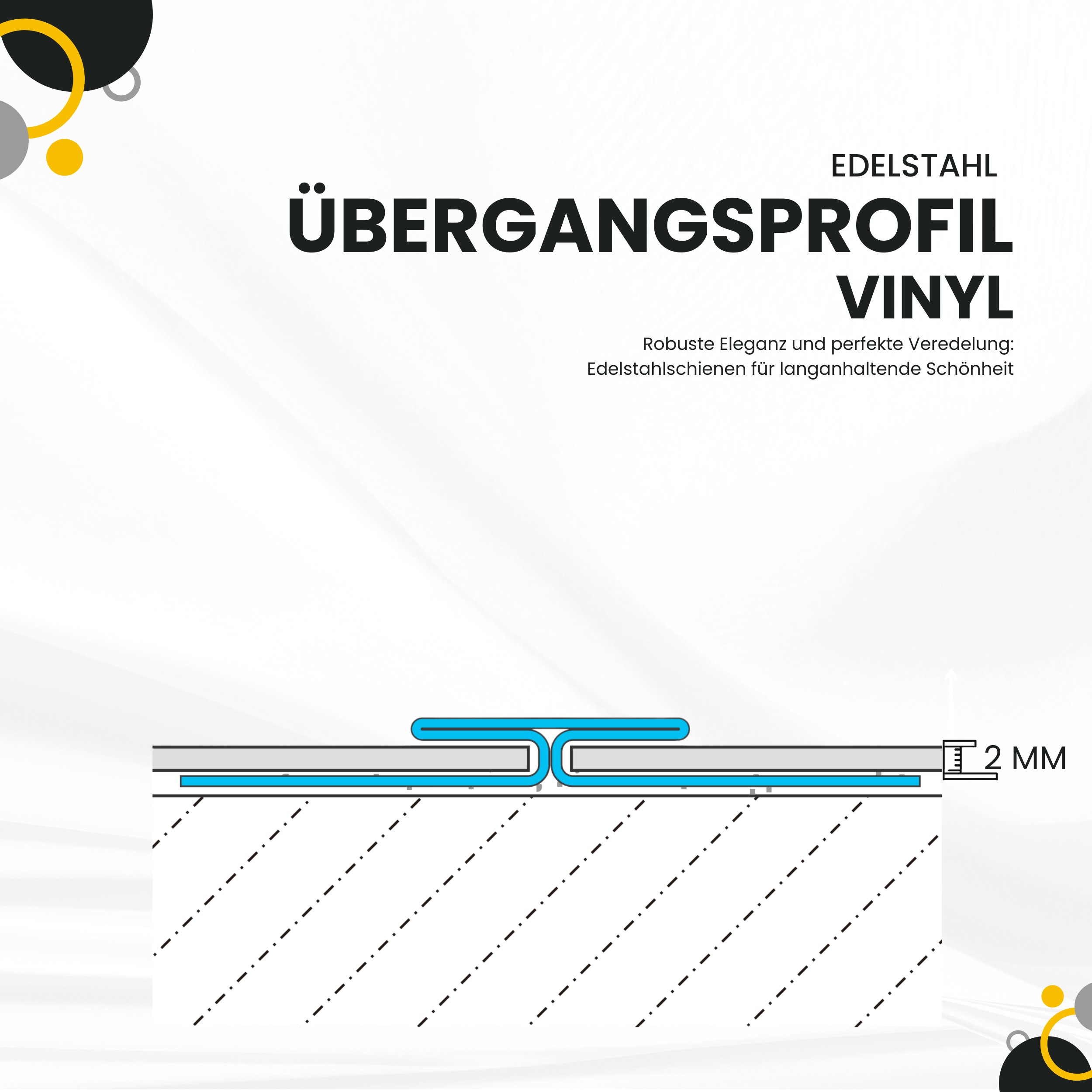 Vinyl Übergangsprofil H-Profil Edelstahl V2A, L250cm, H2mm, silber glänzend