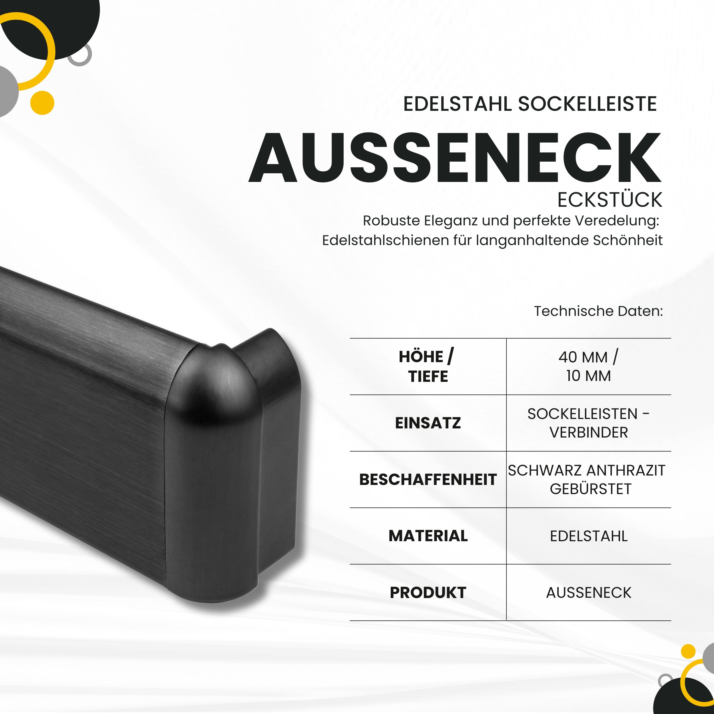 Sockelleiste Edelstahl Fußbodenleisten V2A L250cm 40mm schwarz anthrazit gebürstet Ausseneck Sockelleiste Edelstahl Fußbodenleisten V2A L250cm 40mm schwarz anthrazit gebürstet Ausseneck