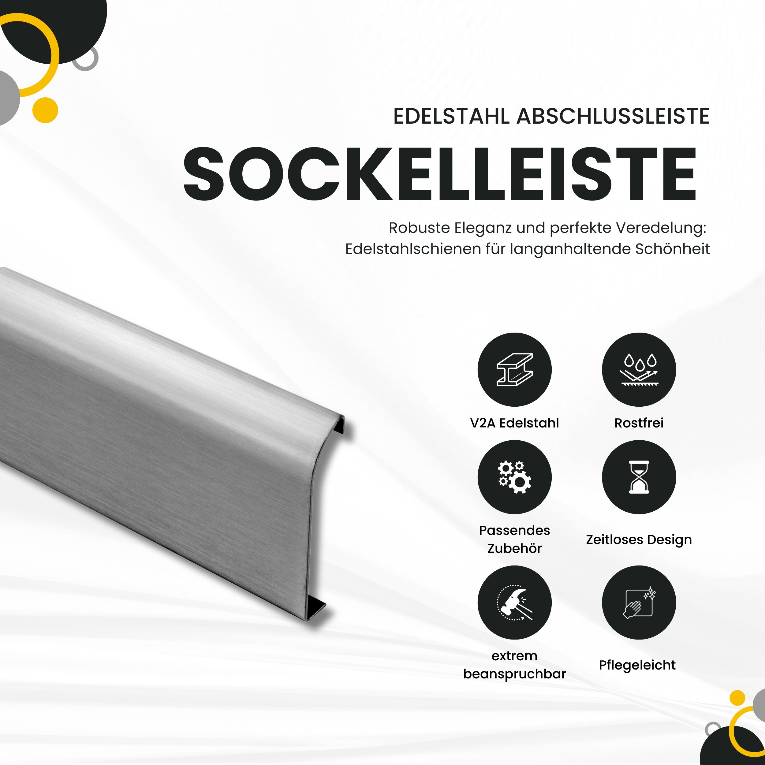 Sockelleiste Edelstahl Fußbodenleisten V2A L250cm 40mm silber gebürstet Profil 2,5m