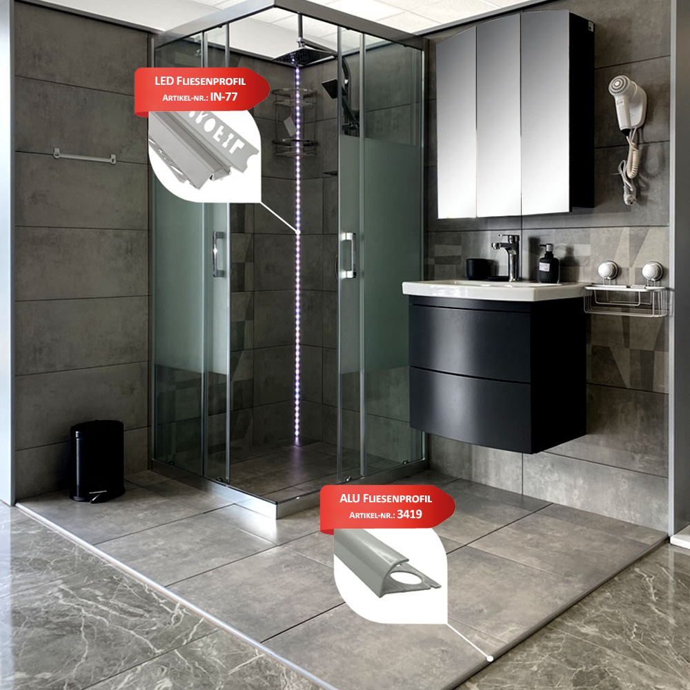 IN-T77 LED Alu Fliesenprofil Ecke innen 10mm silber IN-T77 LED Alu Fliesenprofil Ecke innen 12mm silber