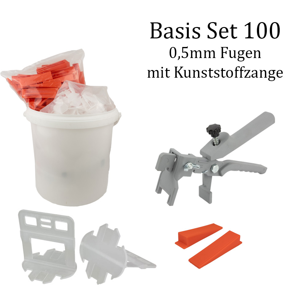 Nivelliersystem 0,5 mm Basis-Set 100 Laschen + 100 Keile + Kunststoffzange