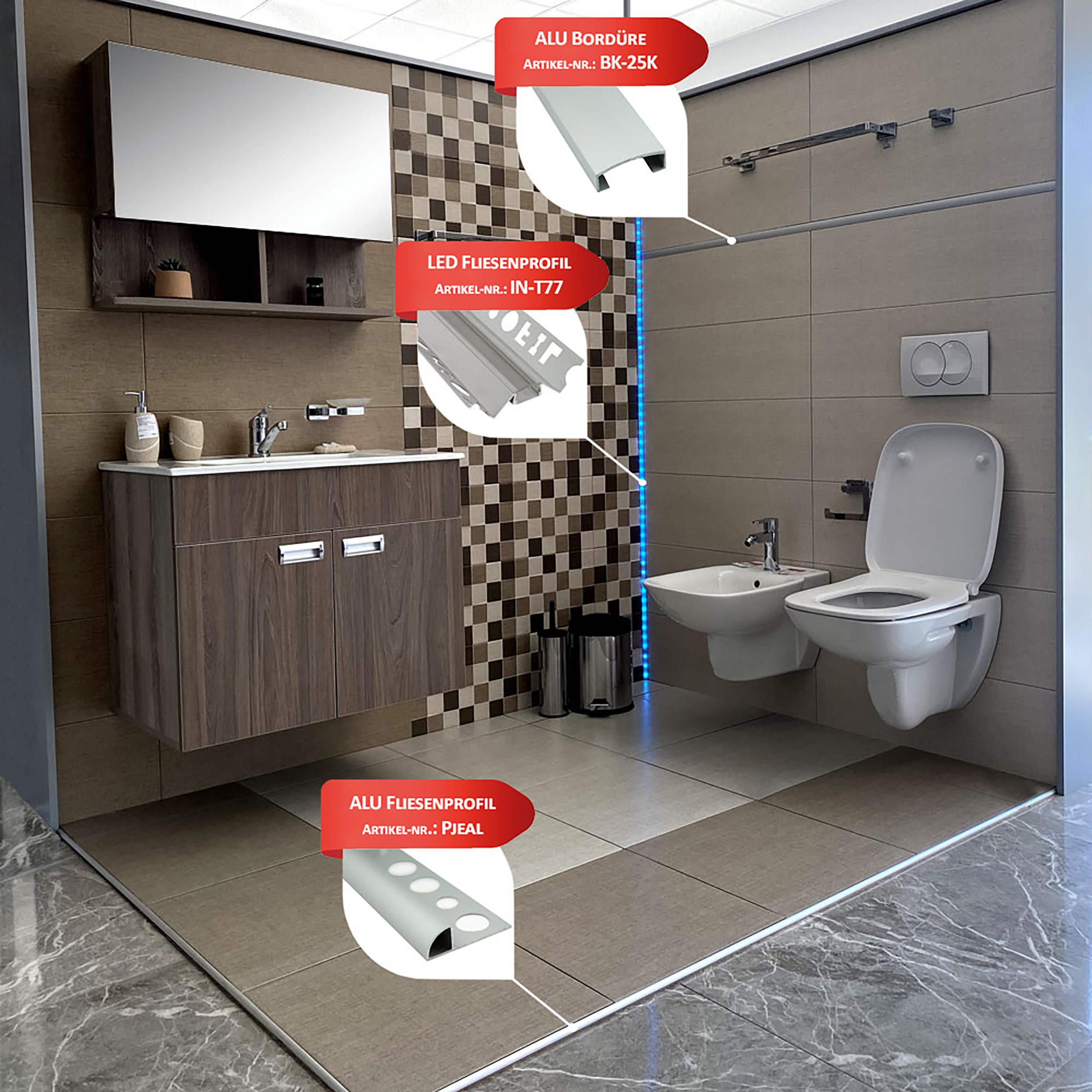 Alu U-Profil Bordüre Fliesenschiene Dekoration silber L270cm 25mm matt