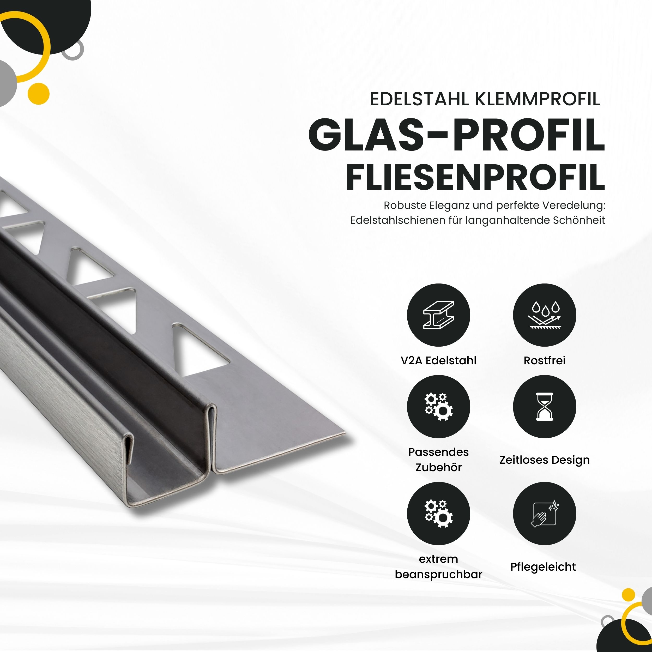 Glas-Fliesenprofil Edelstahl Klemmprofil Wandprofil V2A 2m H12.5mm 11mm-Glas gebürstet