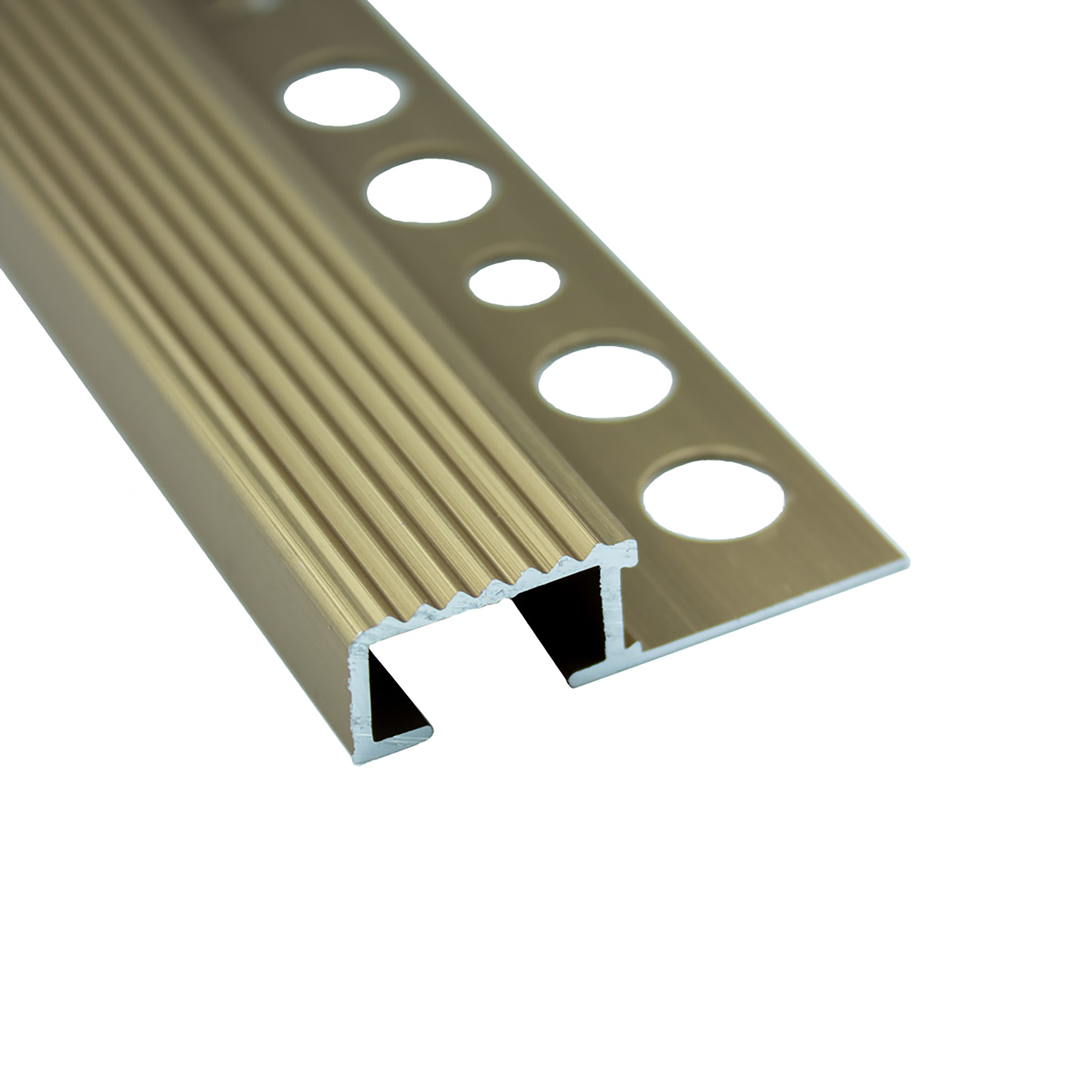 Alu Stufenprofil Fliesenschiene Profil Treppe Schiene matt L270cm H10mm gold