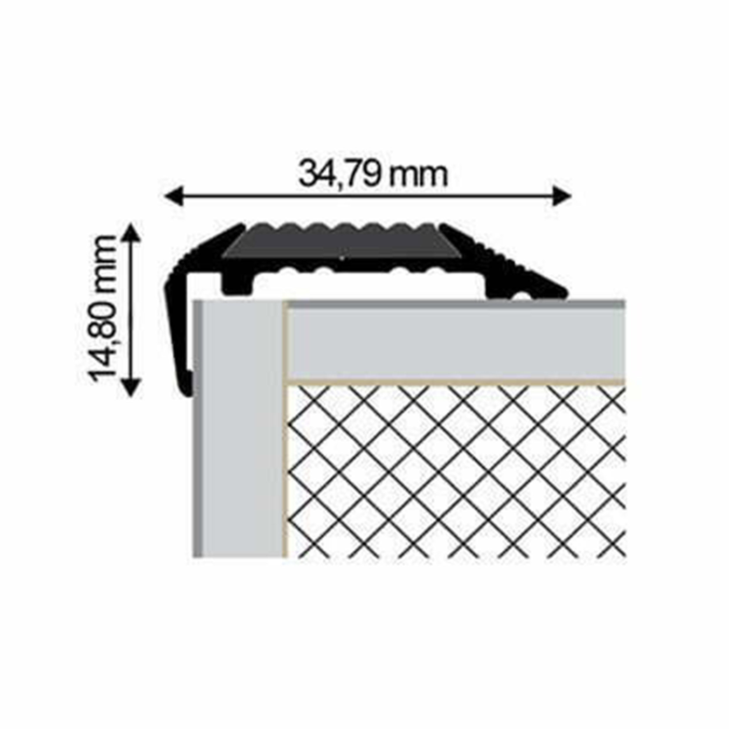 Alu Treppenkantenprofil Stufenprofil Leiste silber matt T35mm H15mm L2,7m Alu Treppenkantenprofil Stufenprofil Leiste silber matt T35mm H15mm L2,7m