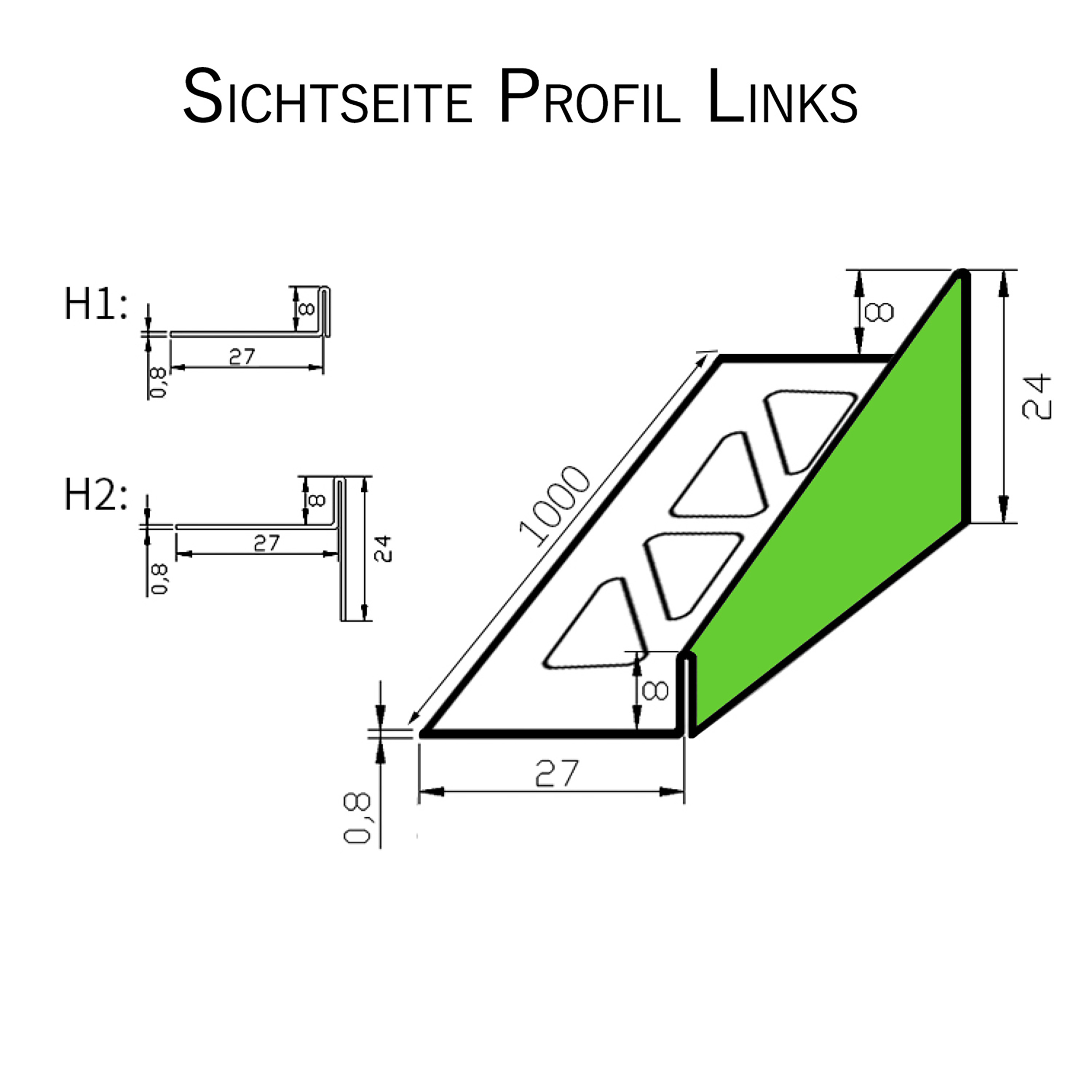 Dusch-, Keil-Profil Gefälleprofil begehbare Dusche gebürstet 8mm Links 100cm