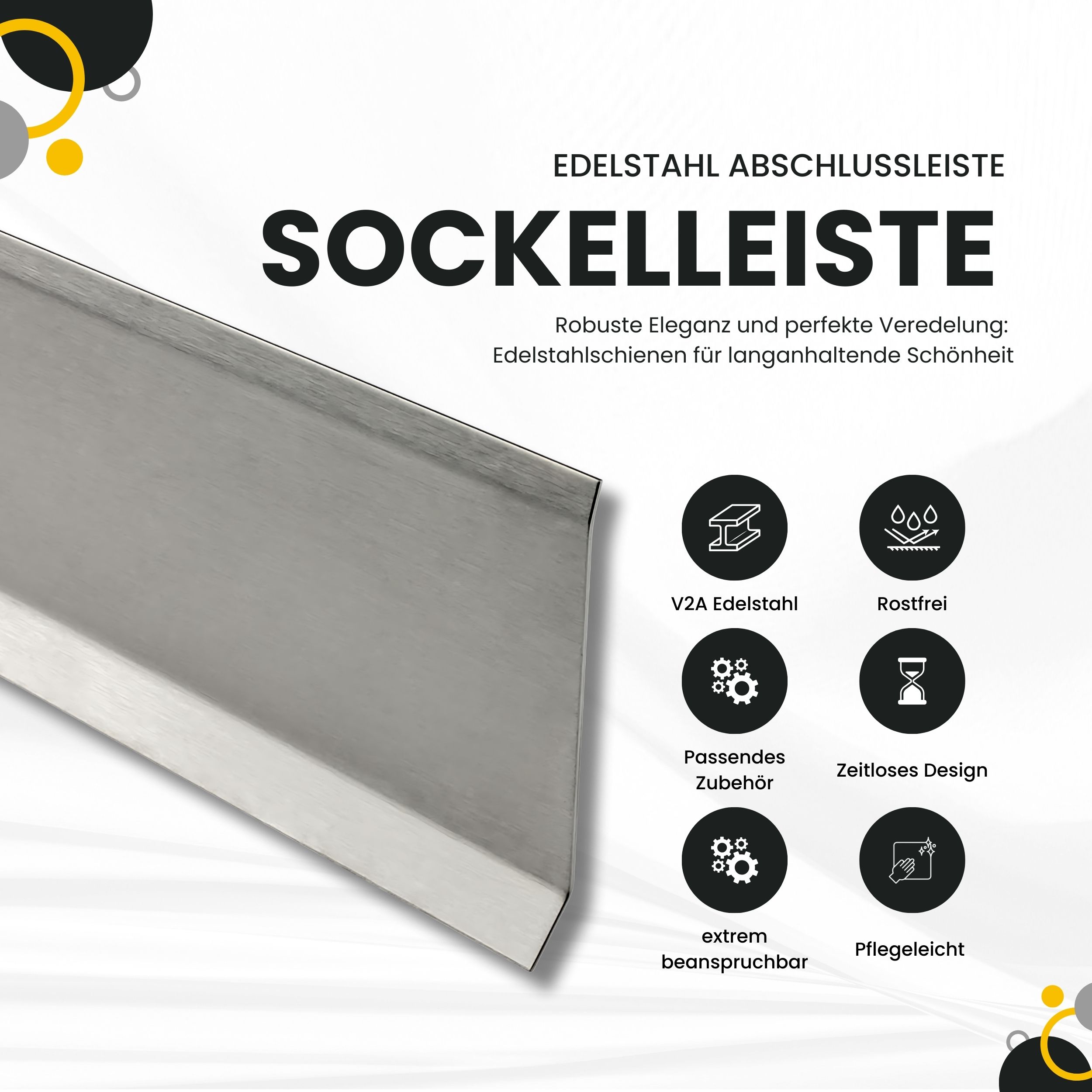 Sockelleiste Edelstahl Fußbodenleisten V2A L250cm 80mm gebürstet