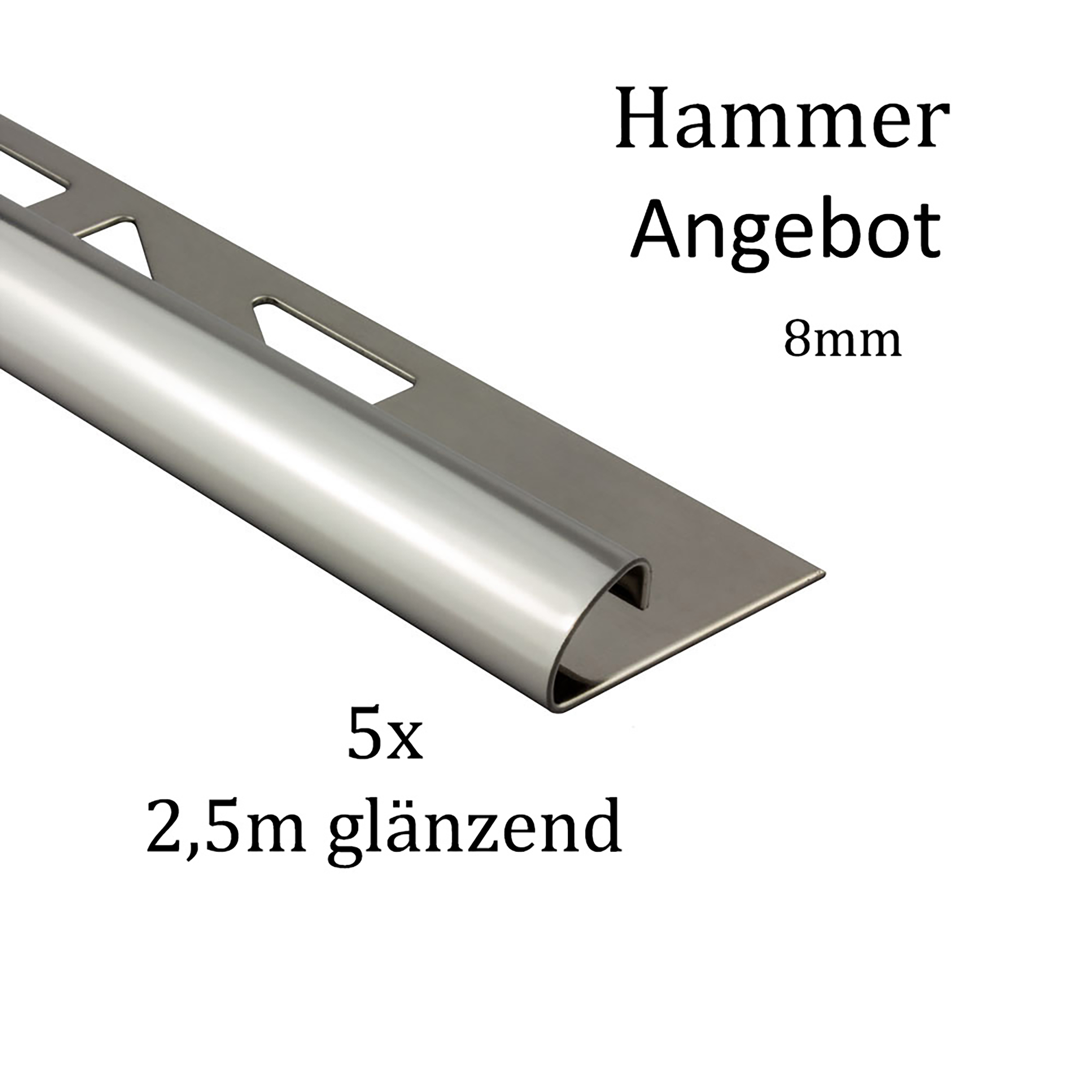 5x Viertelkreis Edelstahlschiene Fliesenschiene Fliesenprofil 2,5m 8mm glänzend