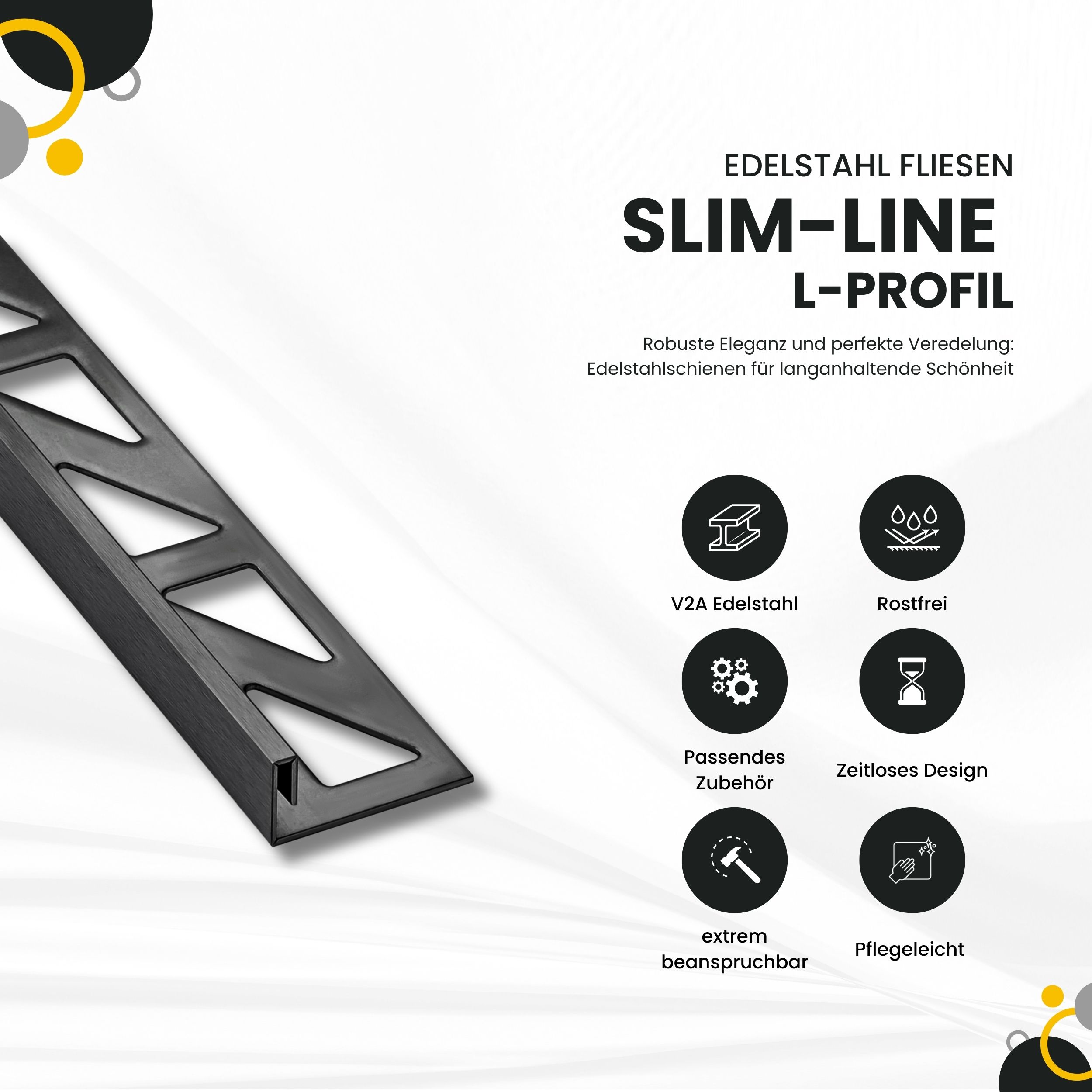Slim-Line Edelstahl L-Profil Fliesenschiene V2A L250cm H10mm schwarz anthrazit gebürstet