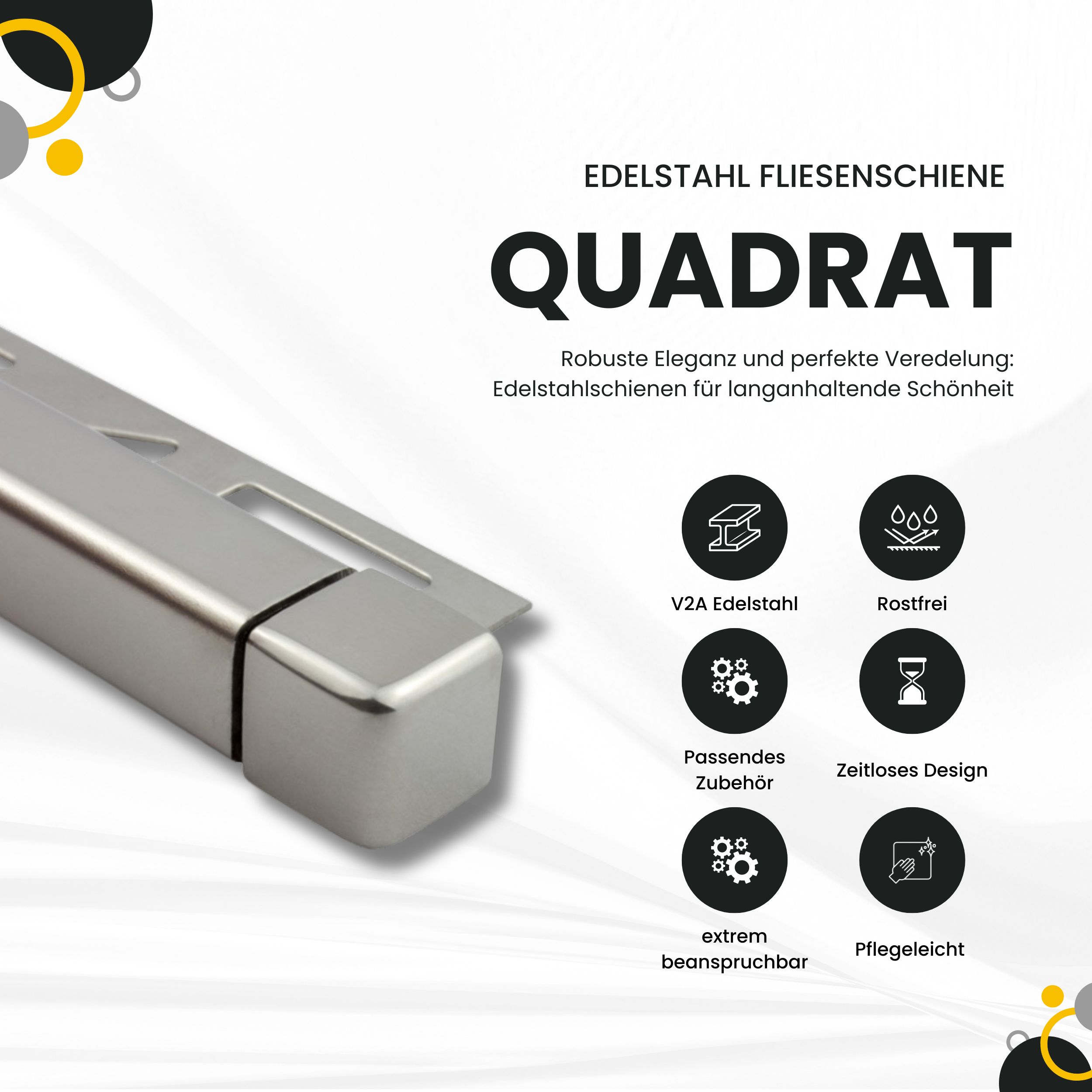Quadrat Ausseneck Edelstahl V2A 11mm glänzend