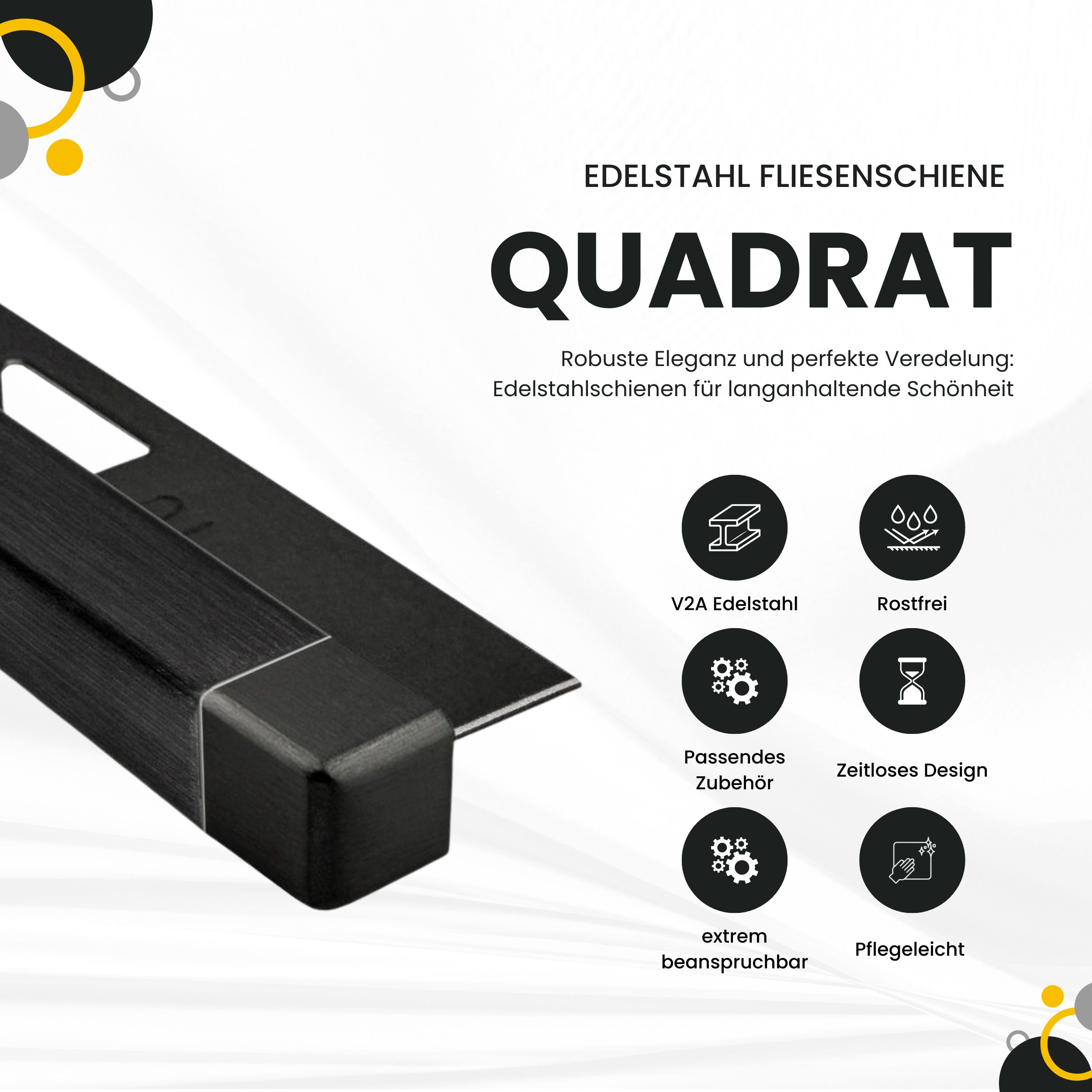 Quadrat Edelstahlschiene Fliesenprofil V2A 2,5m 10mm schwarz anthrazit gebürstet Quadrat Ausseneck Edelstahl V2A 10mm schwarz anthrazit gebürstet