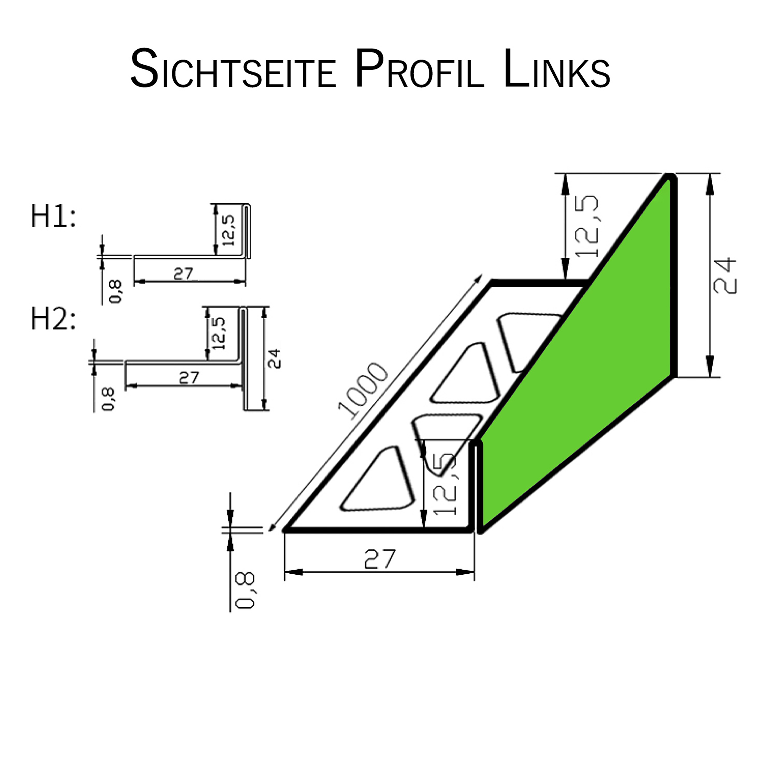 Dusch-, Keil-Profil Gefälleprofil begehbare Dusche gebürstet 12,5mm Links 100cm