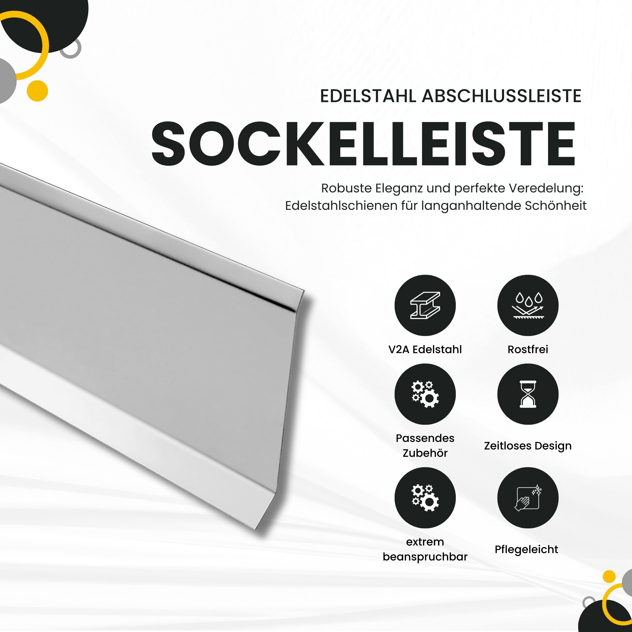 Sockelleiste Edelstahl Fußbodenleisten V2A L250cm 60mm glänzend