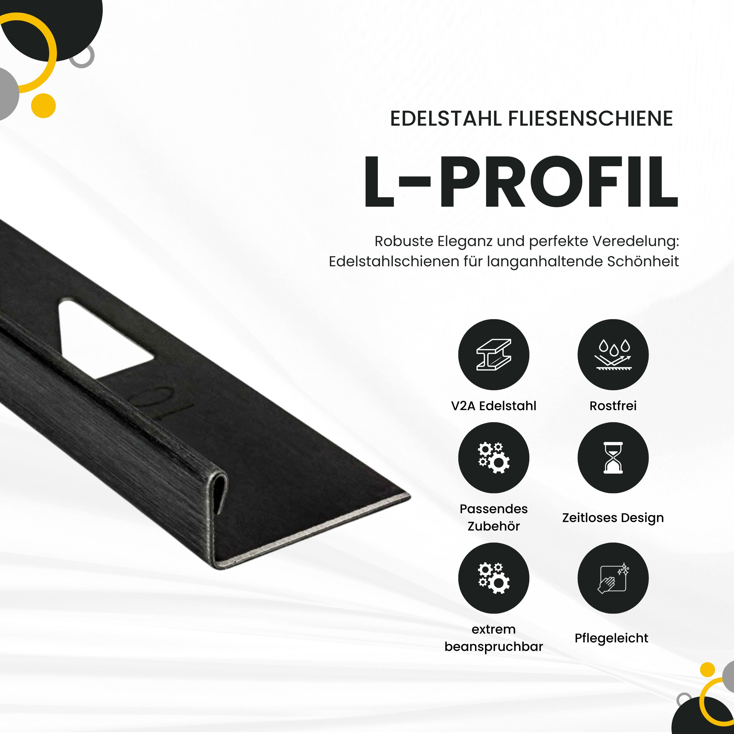 L-Profil Edelstahlschiene Fliesenprofil V2A L250cm 10mm schwarz anthrazit gebürstet