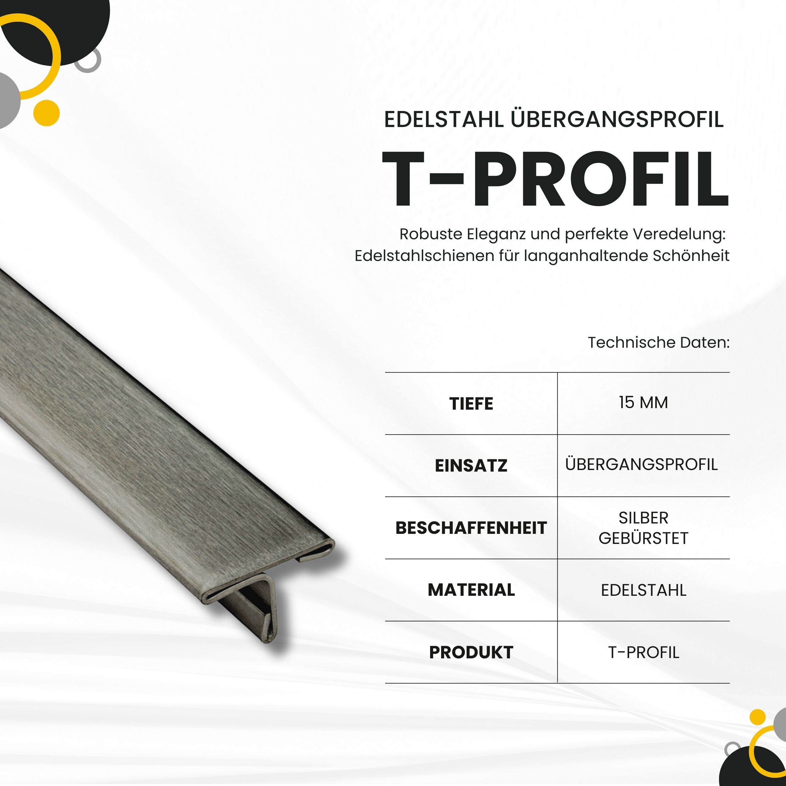 T-Profil Edelstahl Schiene Übergangsprofil V2A L250cm 15mm gebürstet