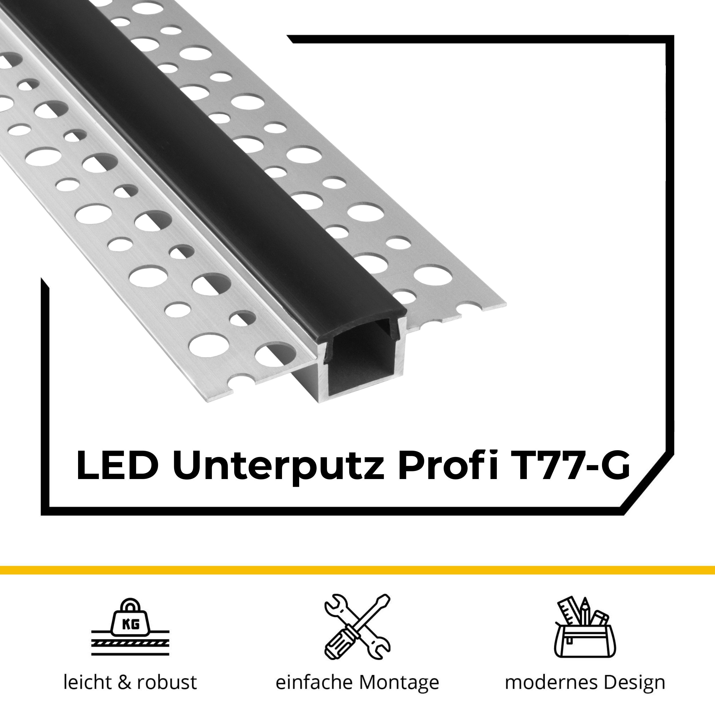 T77 LED Alu Unterputz Profil Trockenbau 10mm silber T77 LED Alu Unterputz Profil Trockenbau 11mm silber 2m schwarz