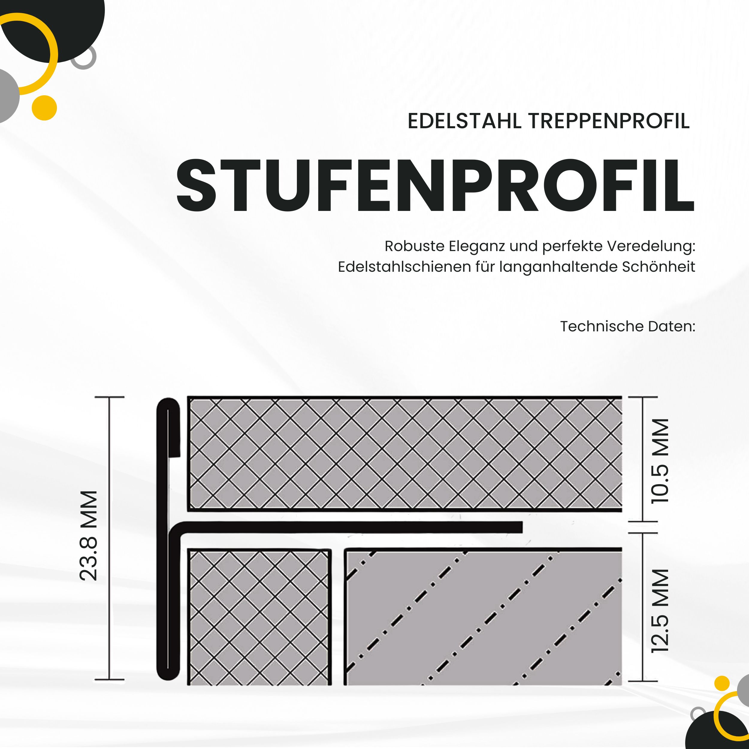 T-Profil Stufenprofil Treppenprofil Edelstahl V2A L250cm 10mm Profil gebürstet