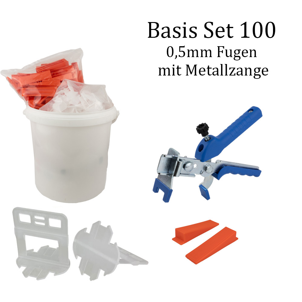 Nivelliersystem 0,5 mm Basis-Set 100 Laschen + 100 Keile + Metallzange