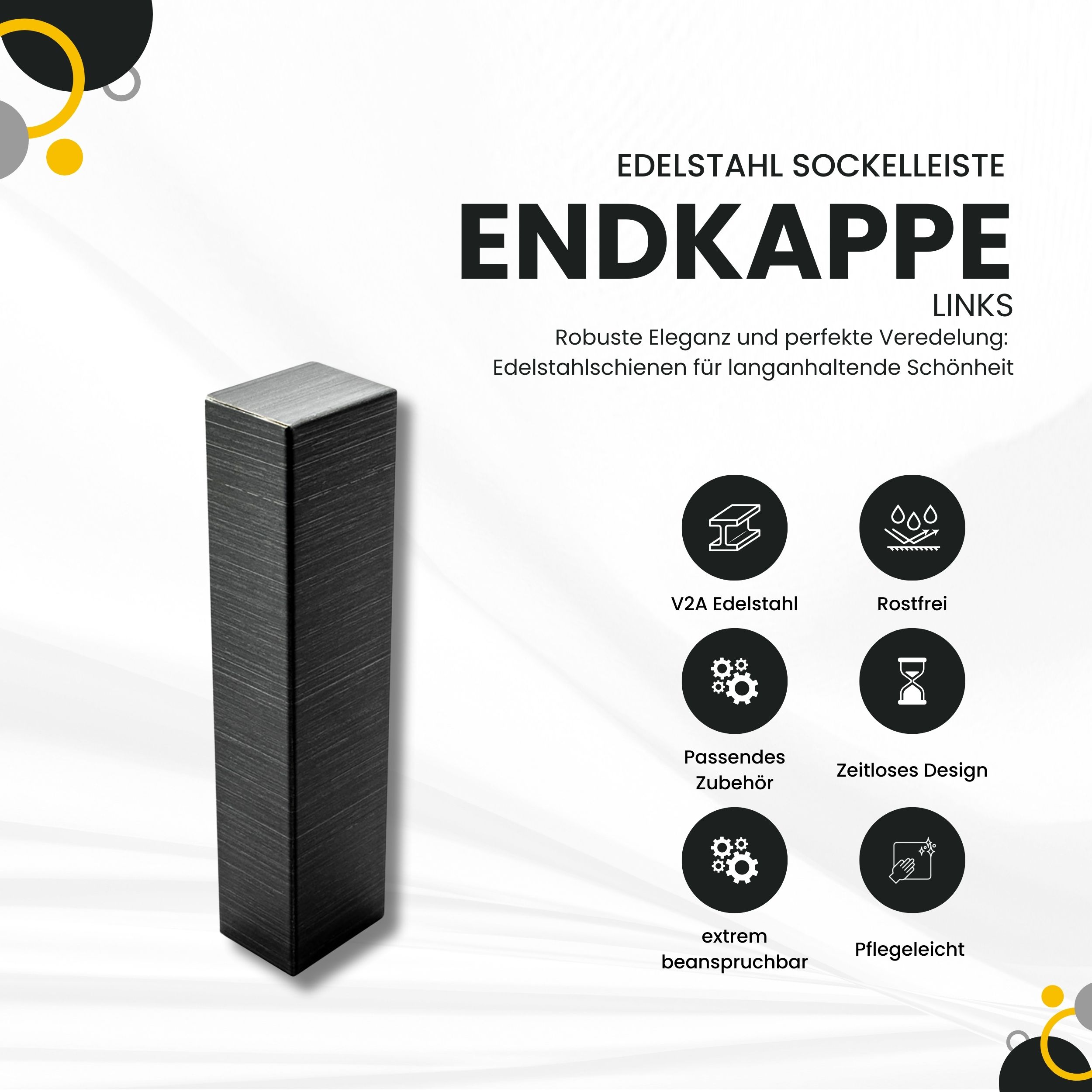 Sockelleiste Edelstahl Fußbodenleisten V2A L250cm 60mm schwarz anthrazit gebürstet Endkappe links