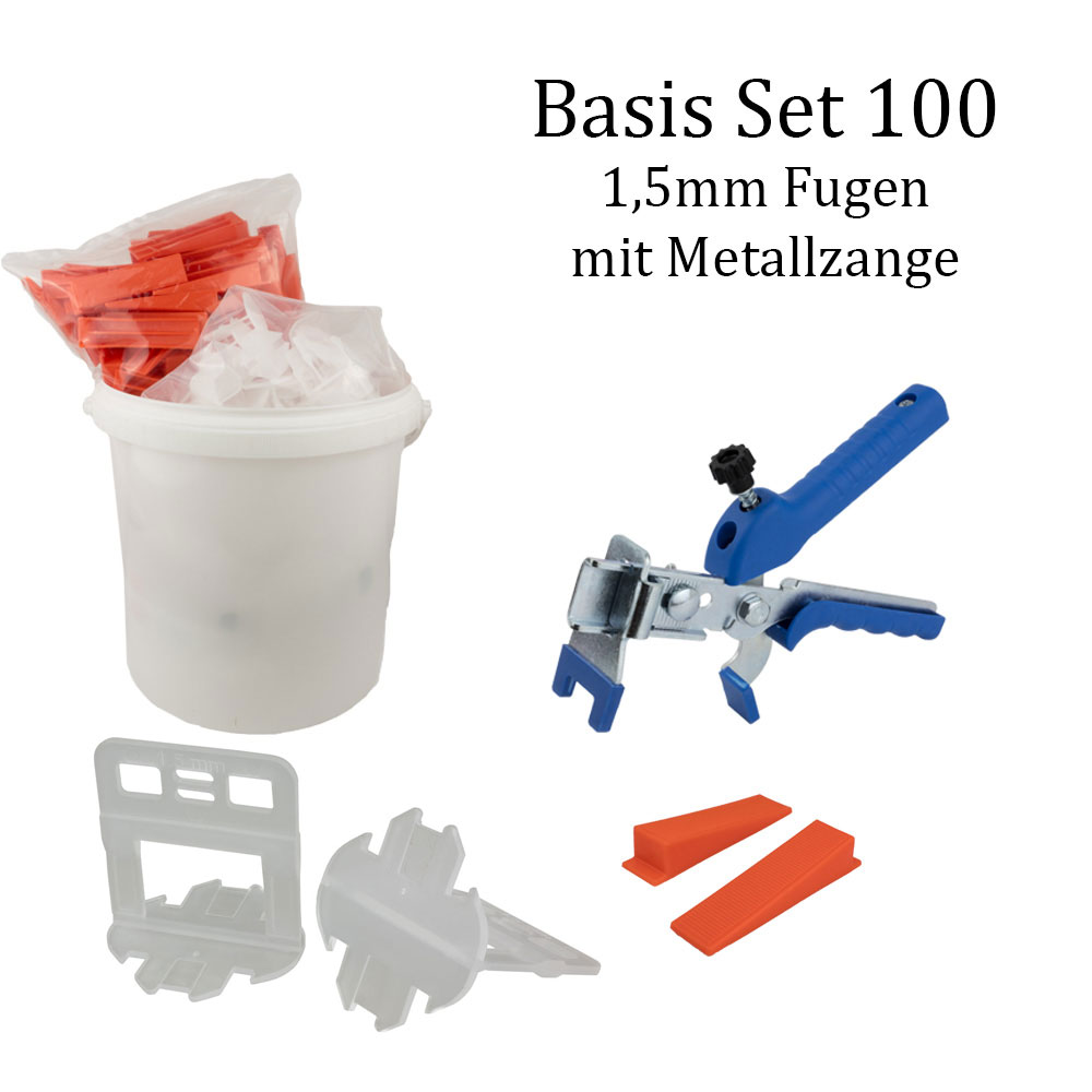 Nivelliersystem 1,5 mm Basis-Set 100 Laschen u. 100 Keile + Metallzange