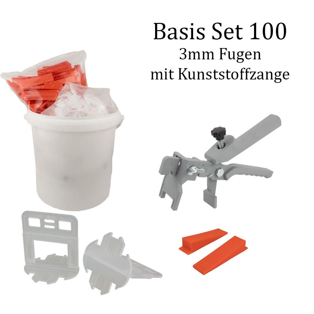 Nivelliersystem 3 mm Basis-Set 100 Laschen u. 100 Keile + Kunststoffzange