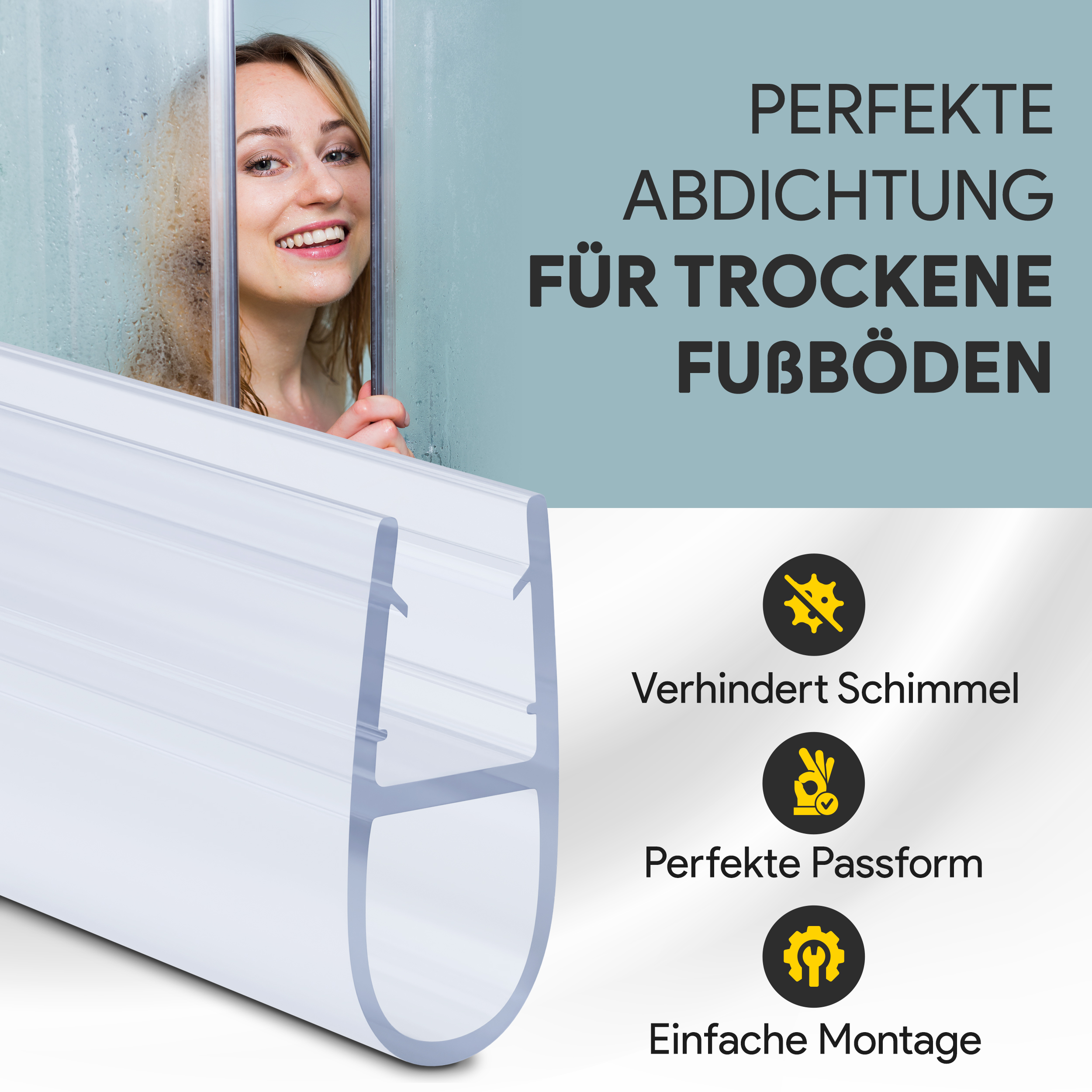 Duschdichtung PVC Ersatzdichtung Duschkabine Bad TYP-7 200cm Glasstärke 10mm