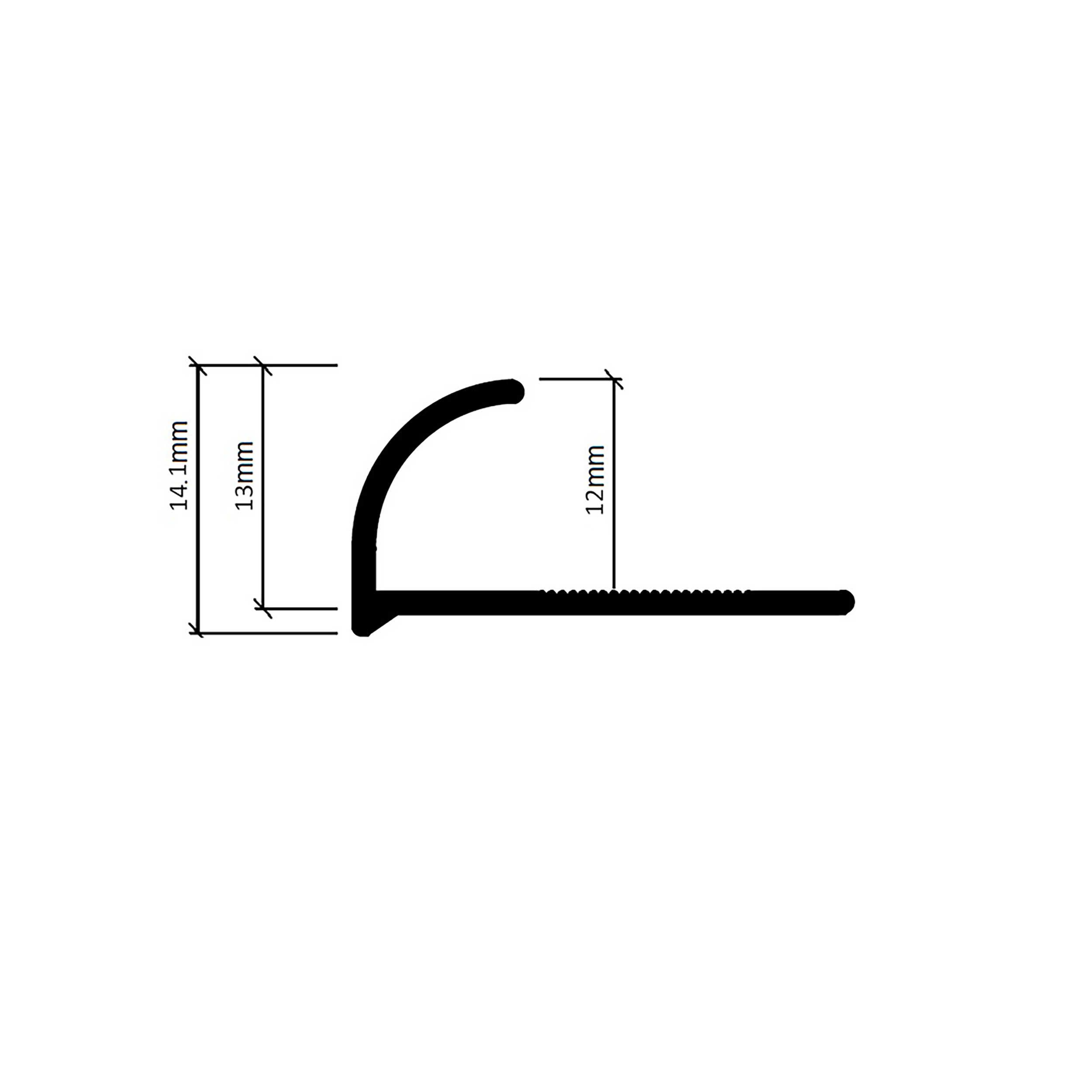 Alu Viertelkreis Profil Fliesenschiene eloxiert silber 2,7m 12mm poliert