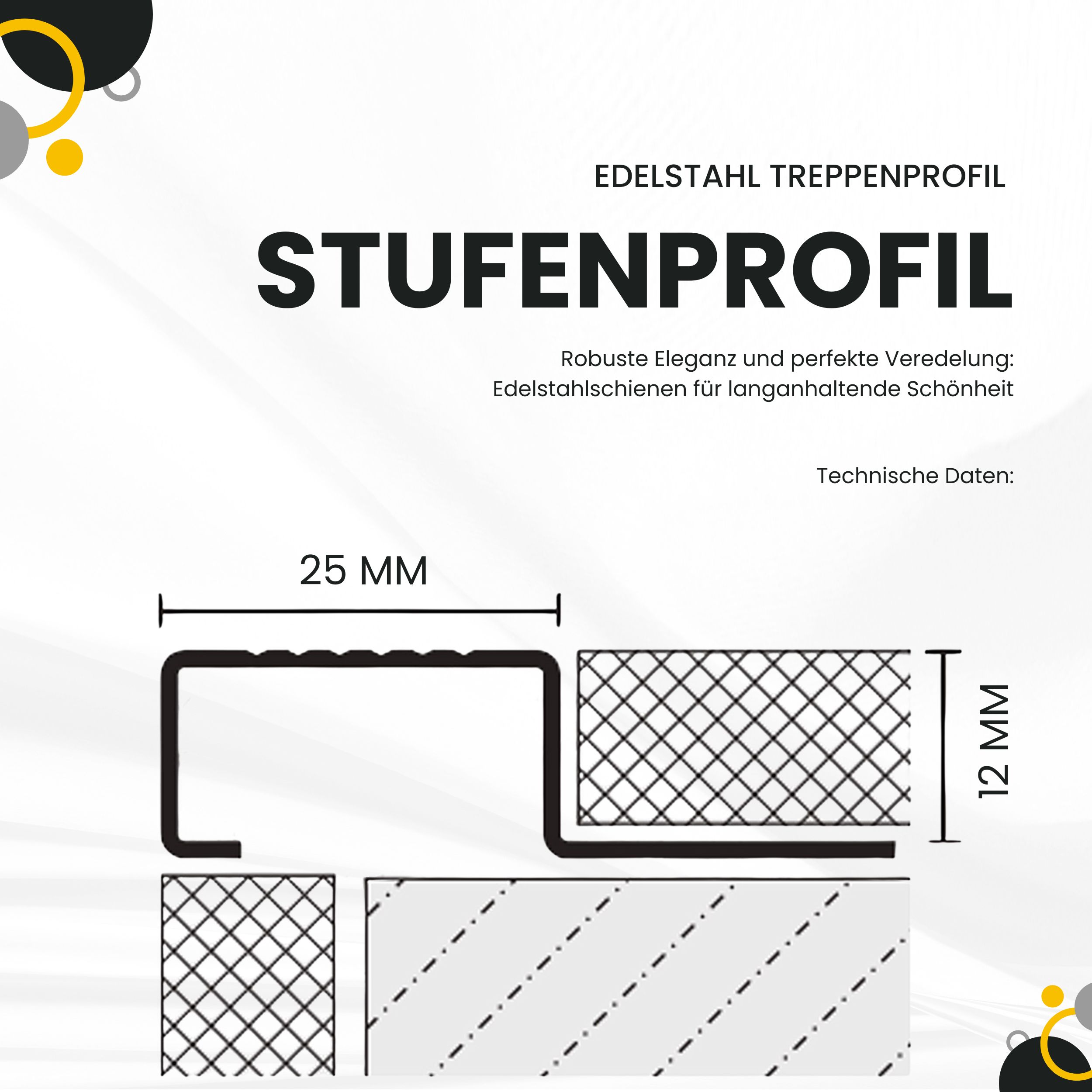 Edelstahl Stufenprofil Fliesen Treppen schwarz anthrazit gebürstet 2,5m 12mm Edelstahl Stufenprofil Fliesen Treppen schwarz anthrazit gebürstet 12mm Endkappe