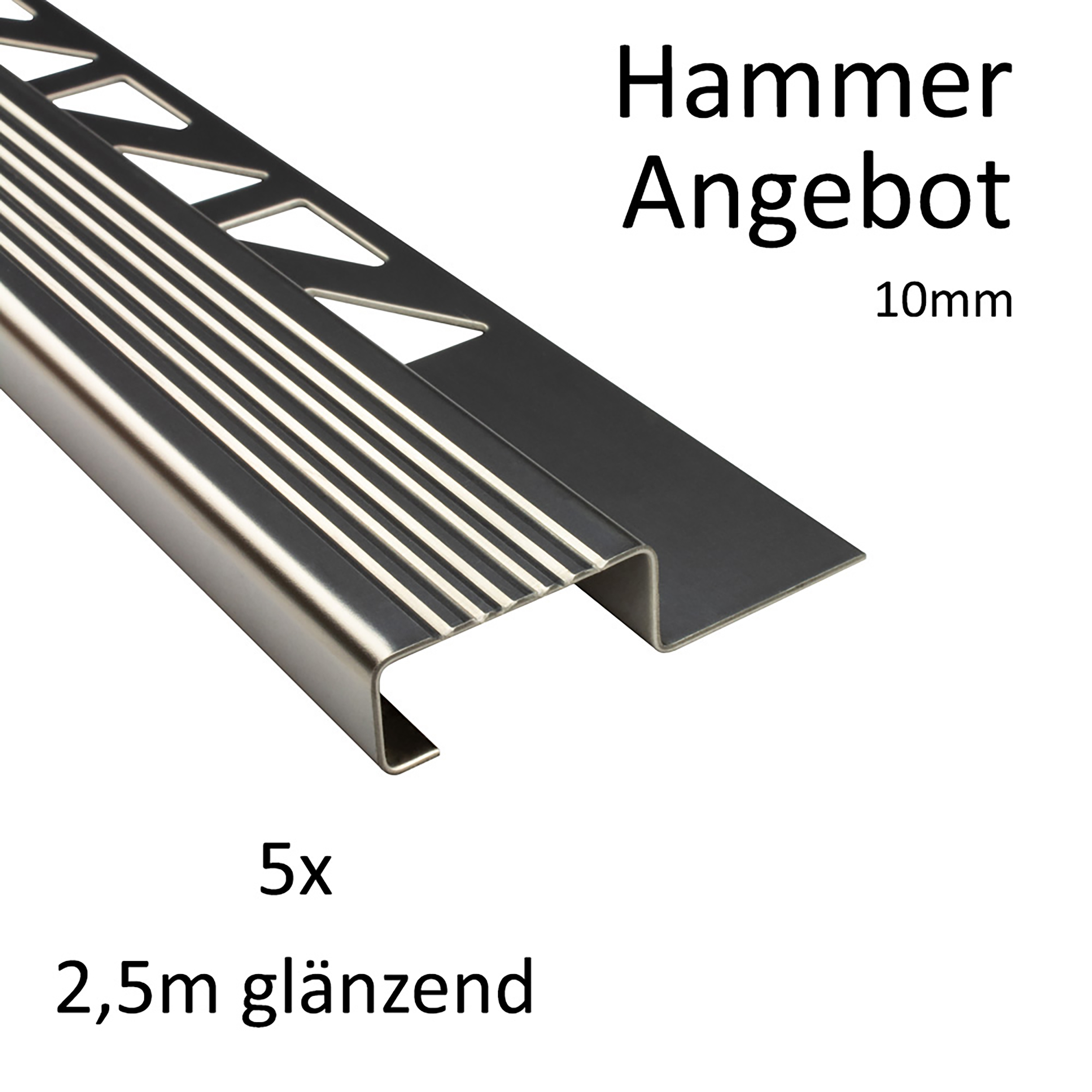 5x Edelstahl Stufenprofil Fliesenleiste Profil Treppen Schiene H10mm glänzend 5x Edelstahl Stufenprofil Fliesenleiste Profil Treppen Schiene H10mm glänzend