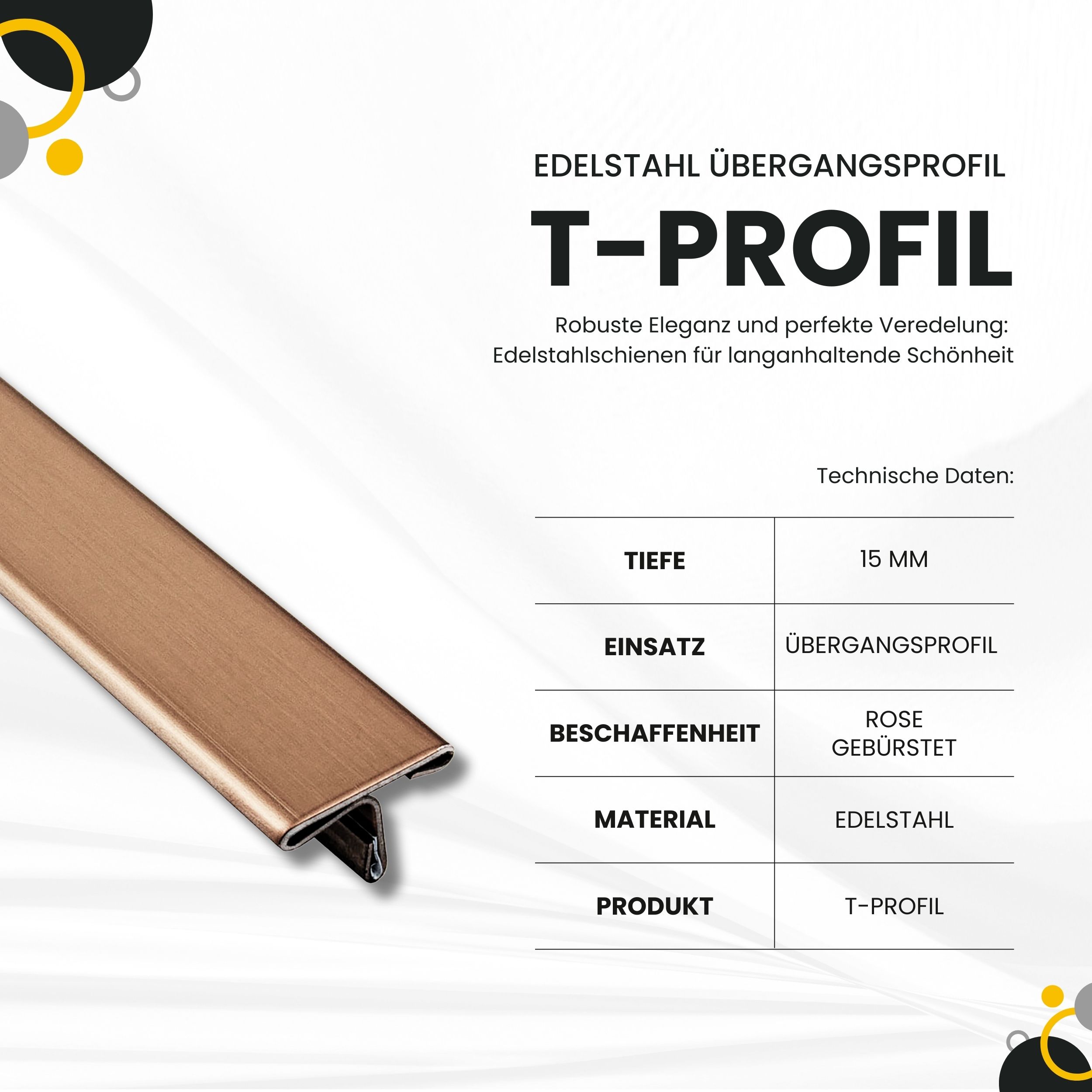 T-Profil Edelstahl Schiene Übergangsprofil V2A L250cm 15mm rose gebürstet
