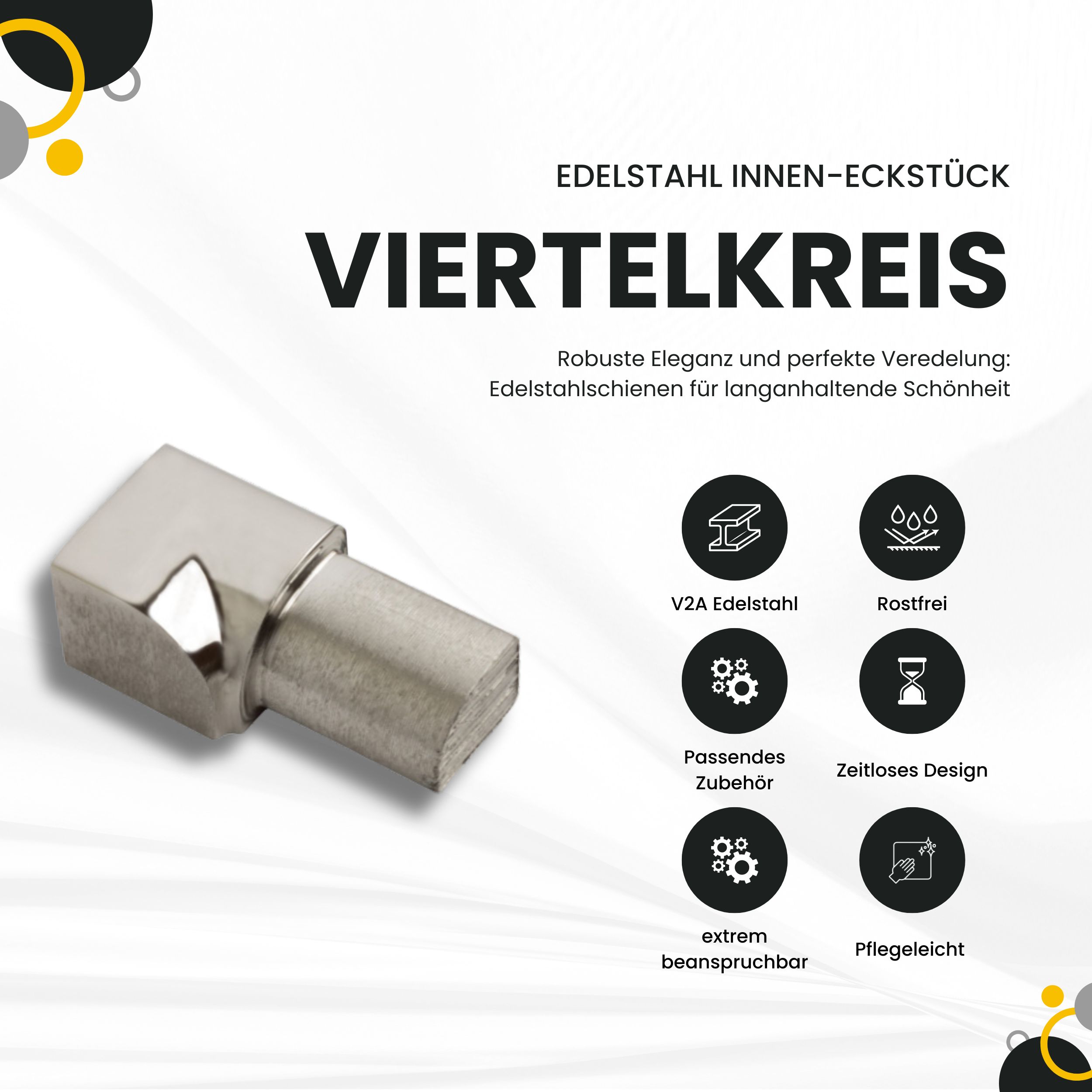 Viertelkreis Inneneck Vollmaterial Edelstahl V2A 8mm glänzend