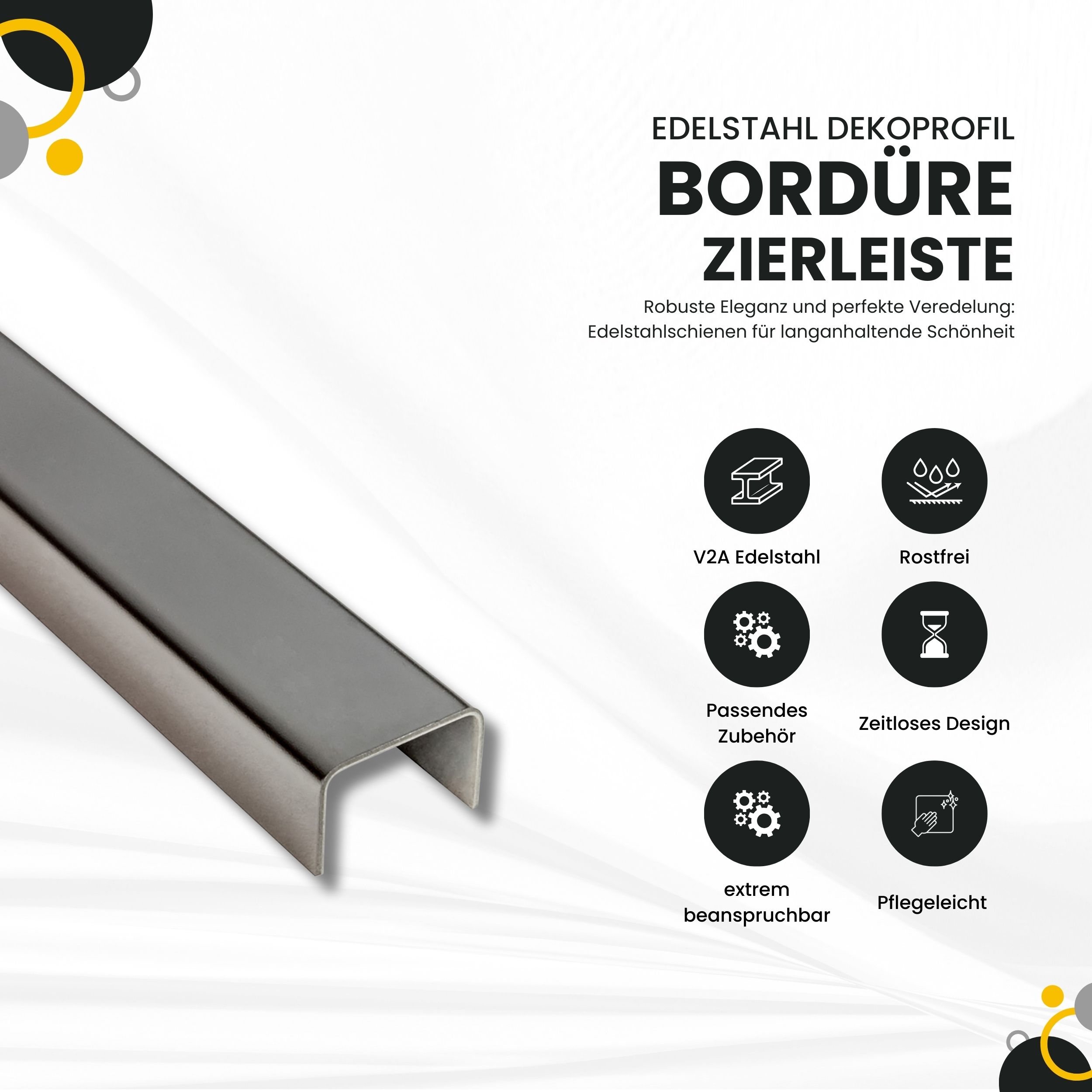 U Profil Edelstahlschiene Bordüre Fliesenschiene Edelstahl V2A L250cm H15mm glänzend