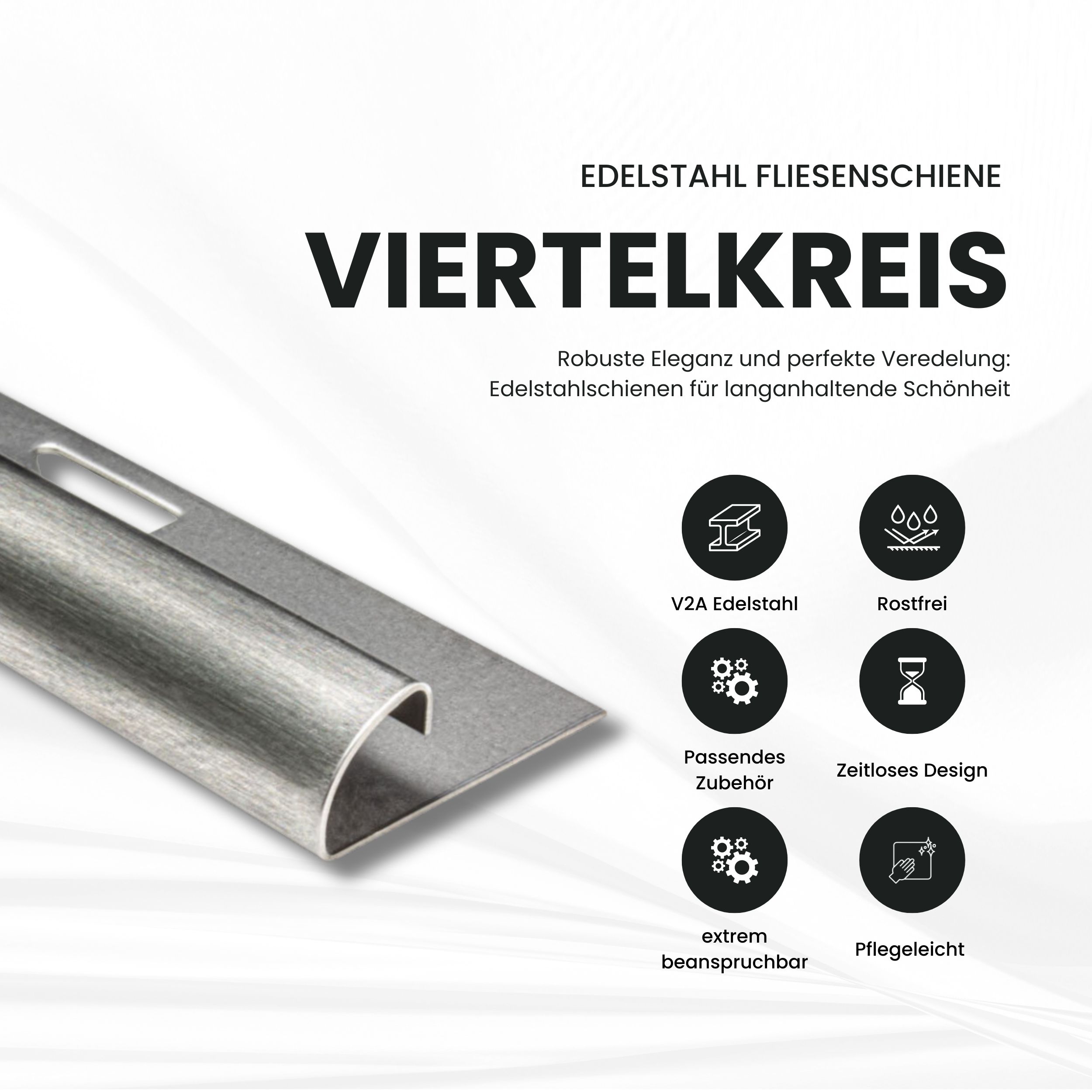 Viertelkreis Edelstahlschiene Profil Fliesenschiene Edelstahl V2A L250cm 8mm gebürstet
